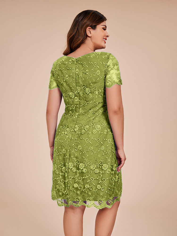 Column Short Sleeves Knee Length Lace Mother of the  Groom Dress