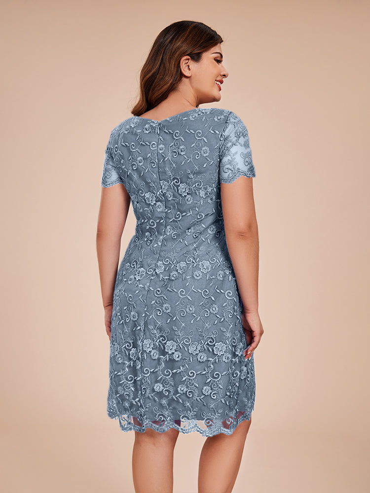 Column Short Sleeves Knee Length Lace Mother of the  Groom Dress