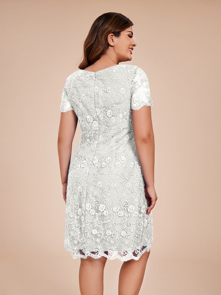 Column Short Sleeves Knee Length Lace Mother of the  Groom Dress