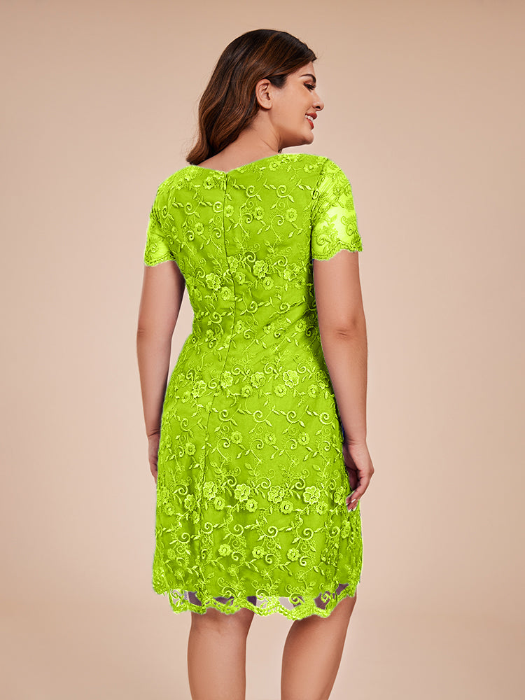 Column Short Sleeves Knee Length Lace Mother of the  Groom Dress