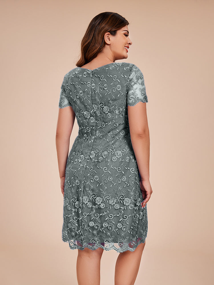 Column Short Sleeves Knee Length Lace Mother of the  Groom Dress