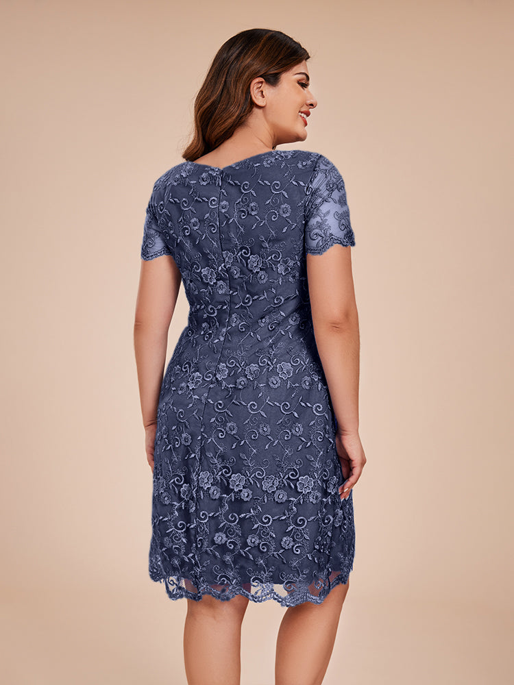 Column Short Sleeves Knee Length Lace Mother of the  Groom Dress