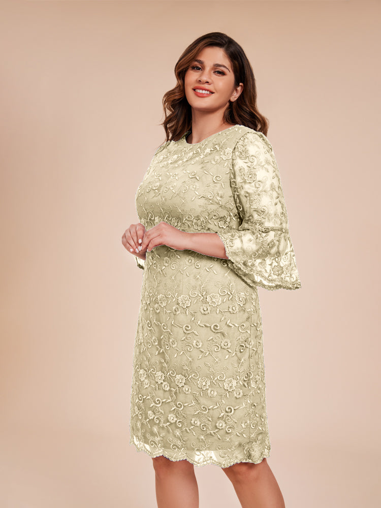 Column 3/4 Sleeves Knee Length Lace Mother of the Bride Dress