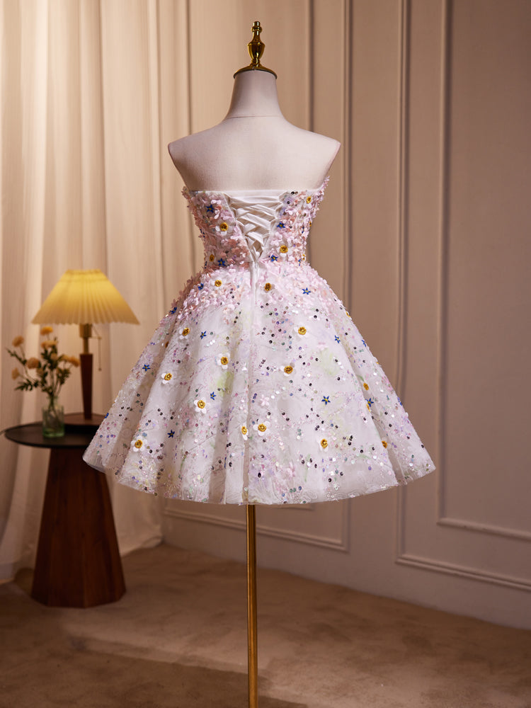 Cute Sweetheart Hand-Flower Mesh Princess Homecoming Dress