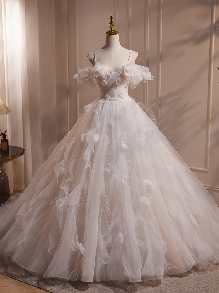 Fairy Off the Shoulder Flower Tulle Long Wedding Dress