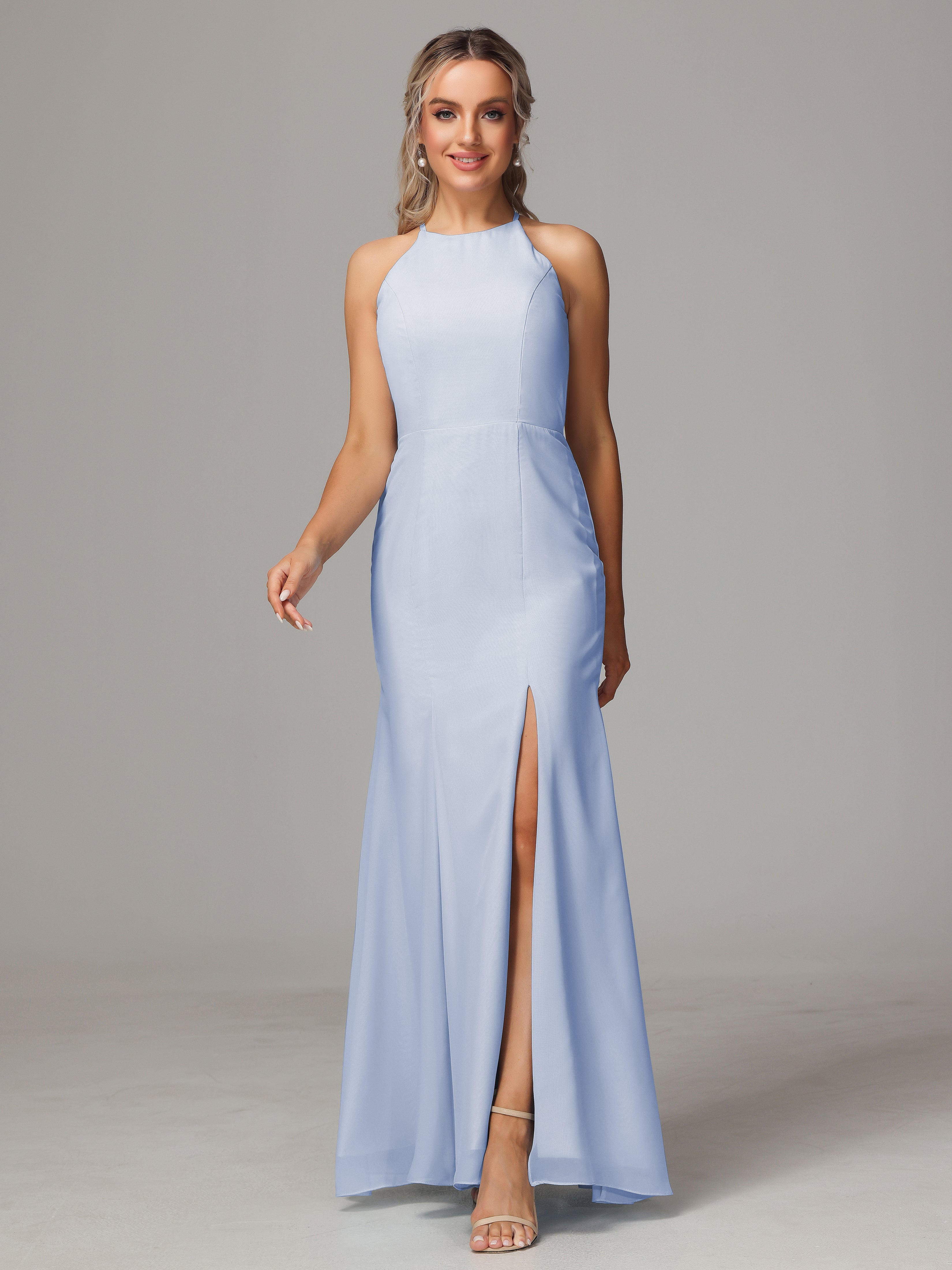 THEIA discount Bridesmaid Blue Halter Open Back Gown 10