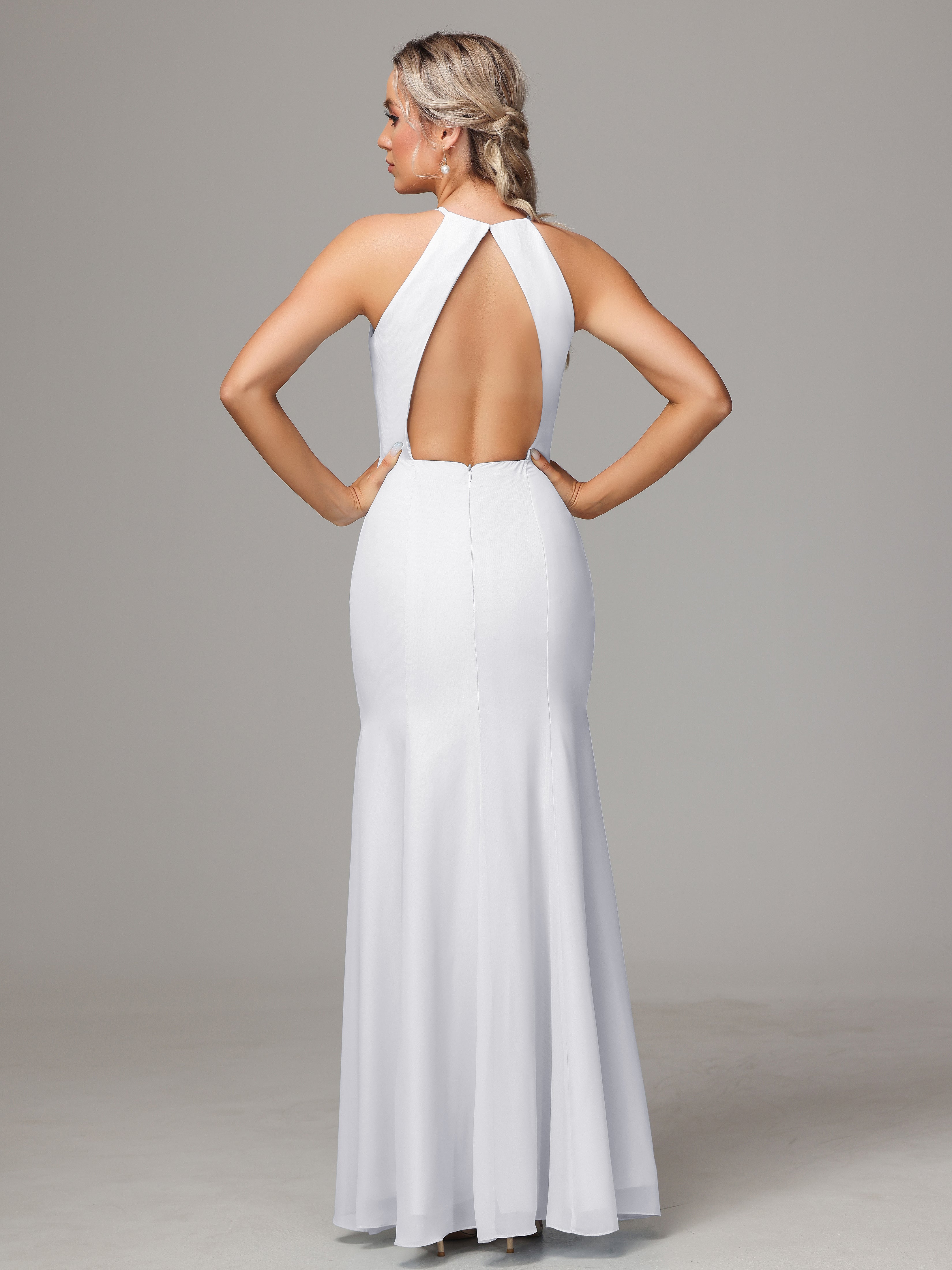 Halter Open Back Chiffon Wedding Guest Dress With Slit