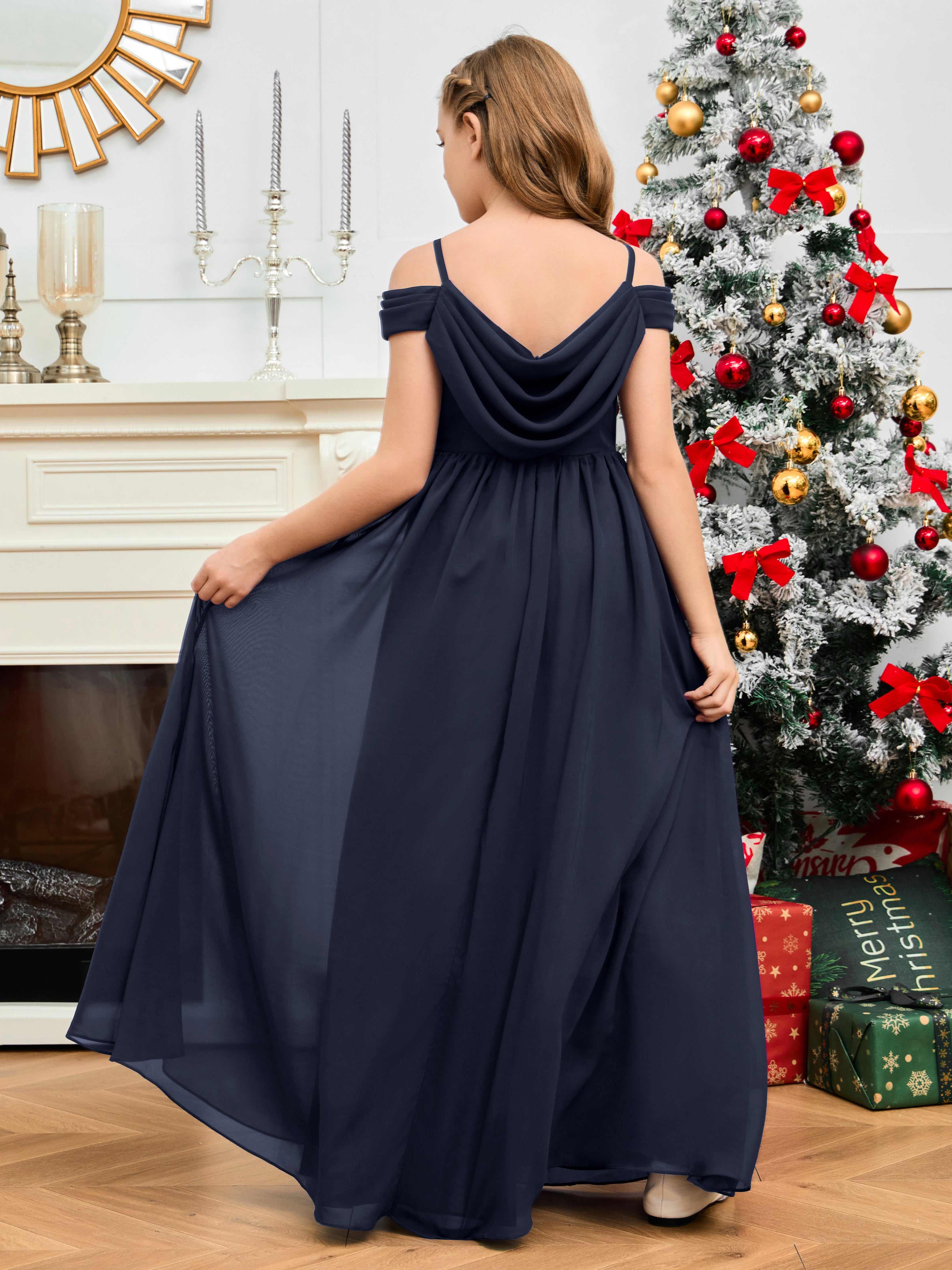 Gorgeous Halter Chiffon Junior Bridesmaid Dress Dark Navy