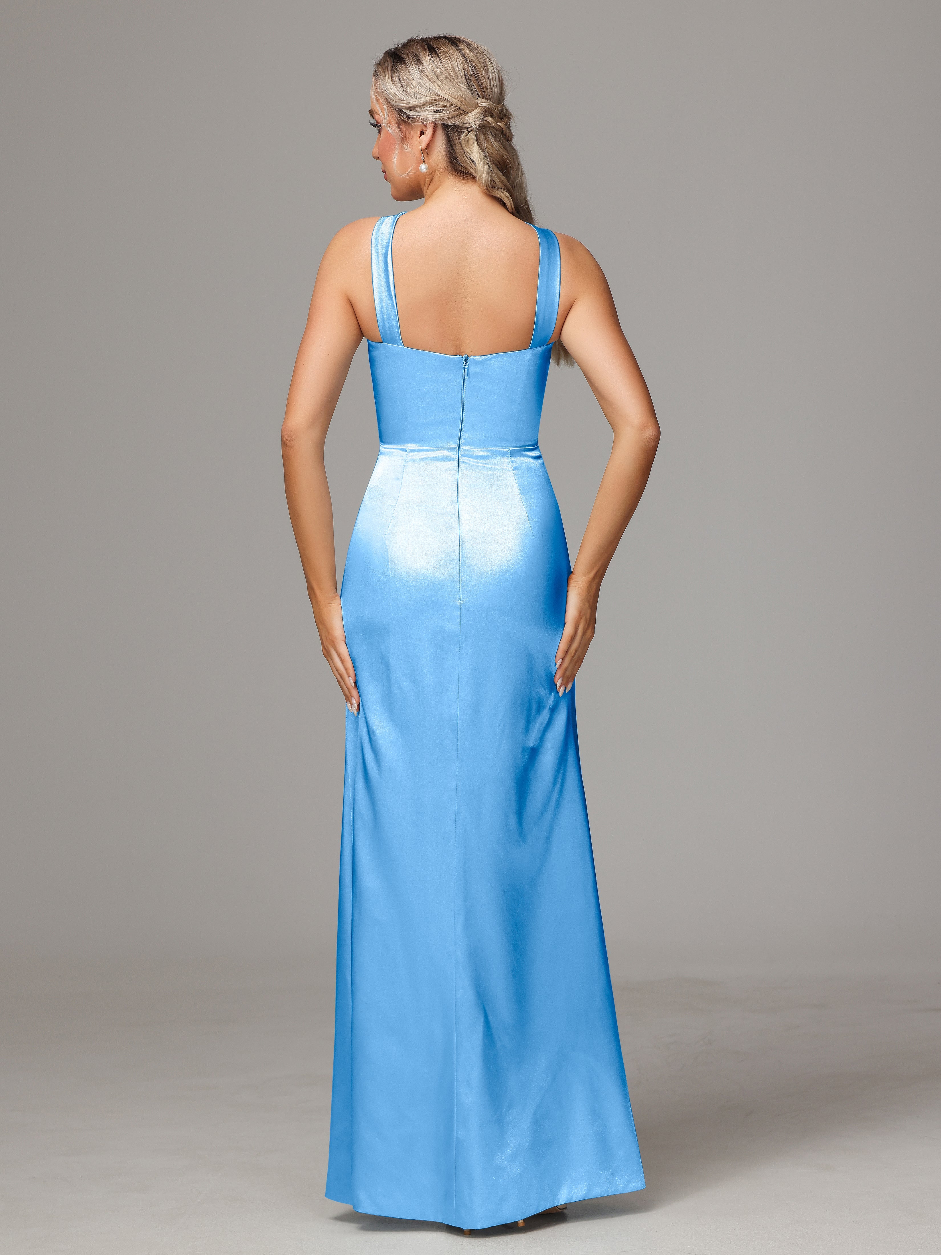 Halter Sleeveless Soft Satin Wedding Guest Dress