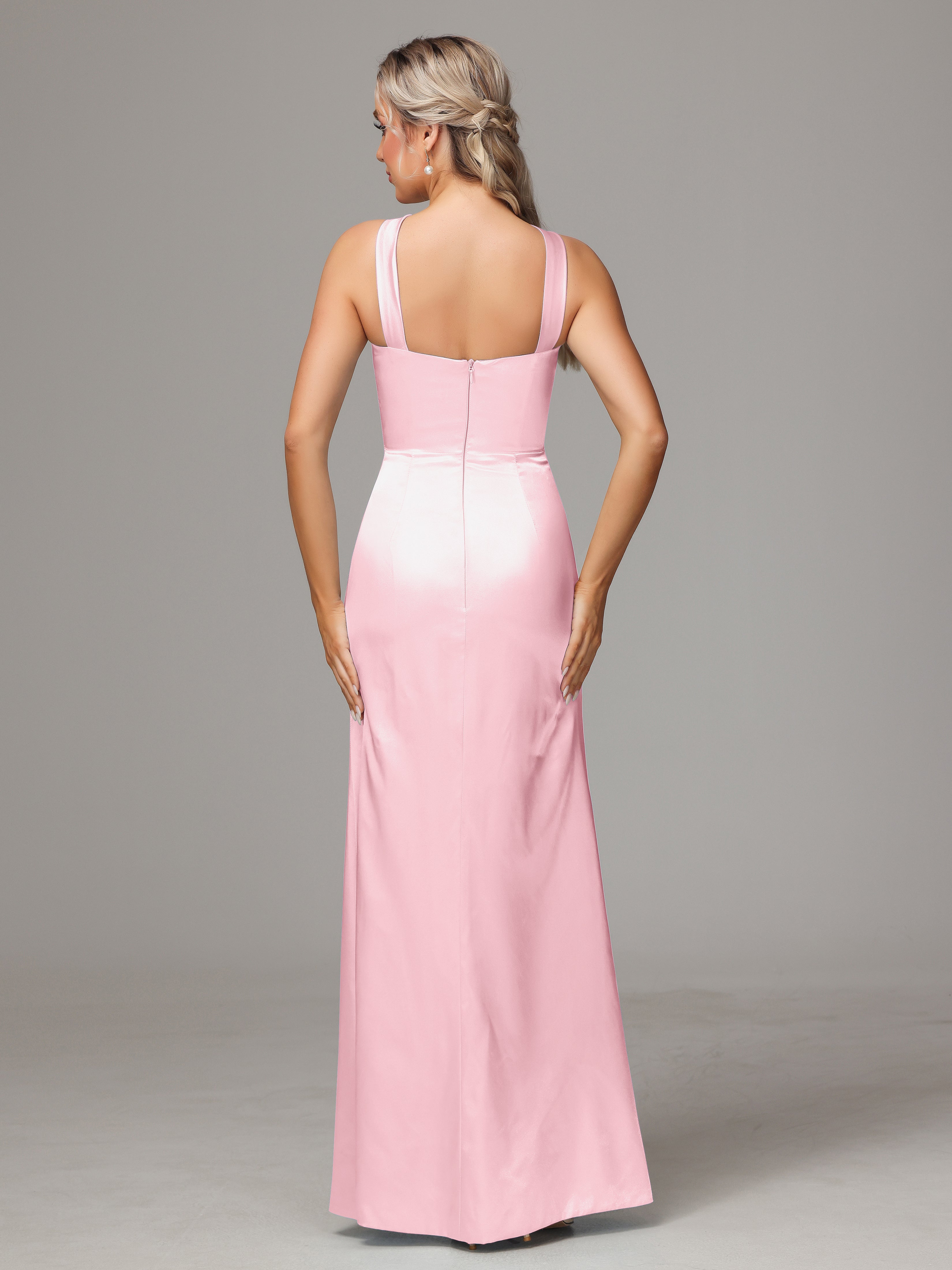 Halter Sleeveless Soft Satin Wedding Guest Dress