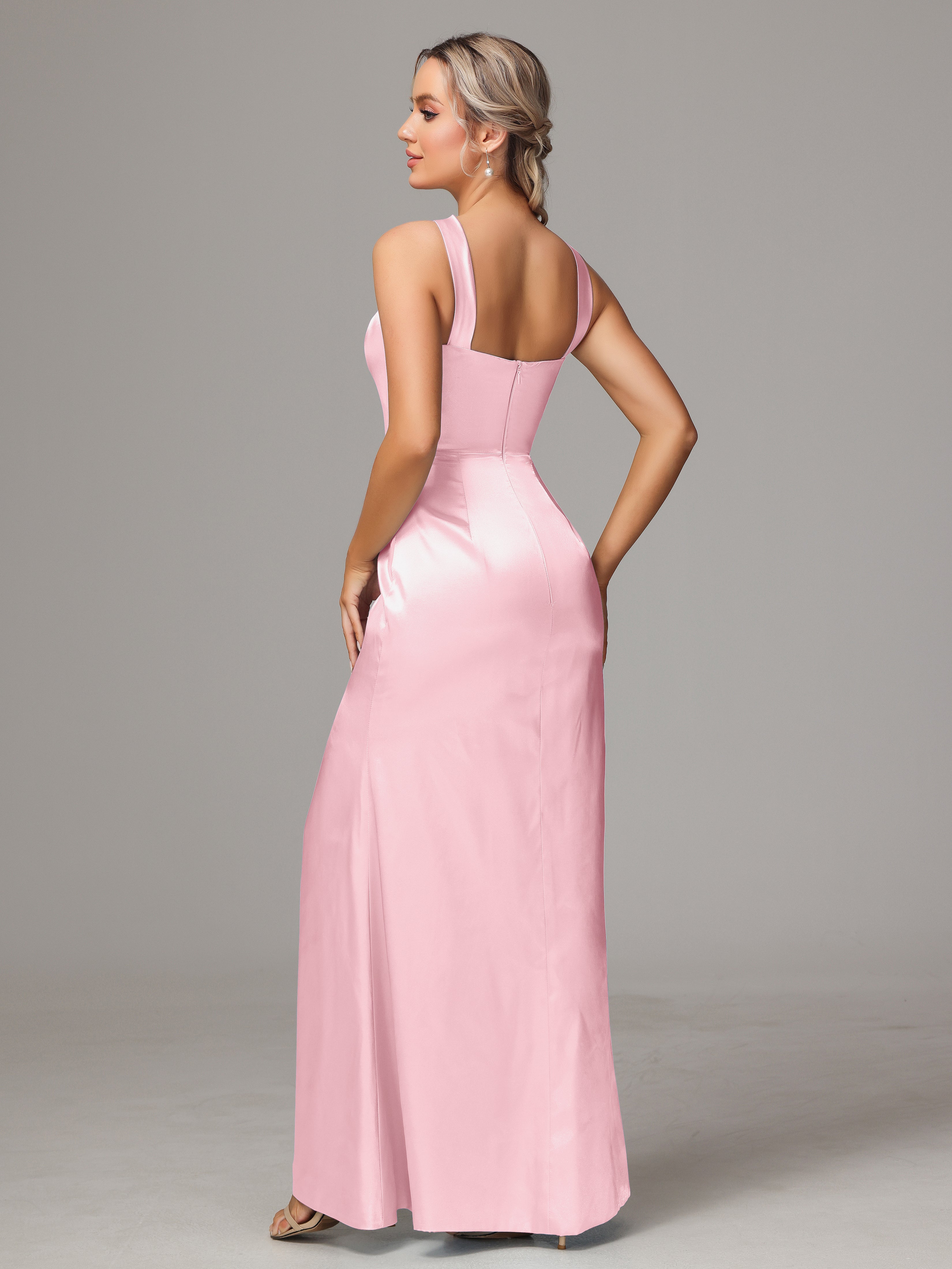 Halter Sleeveless Soft Satin Wedding Guest Dress