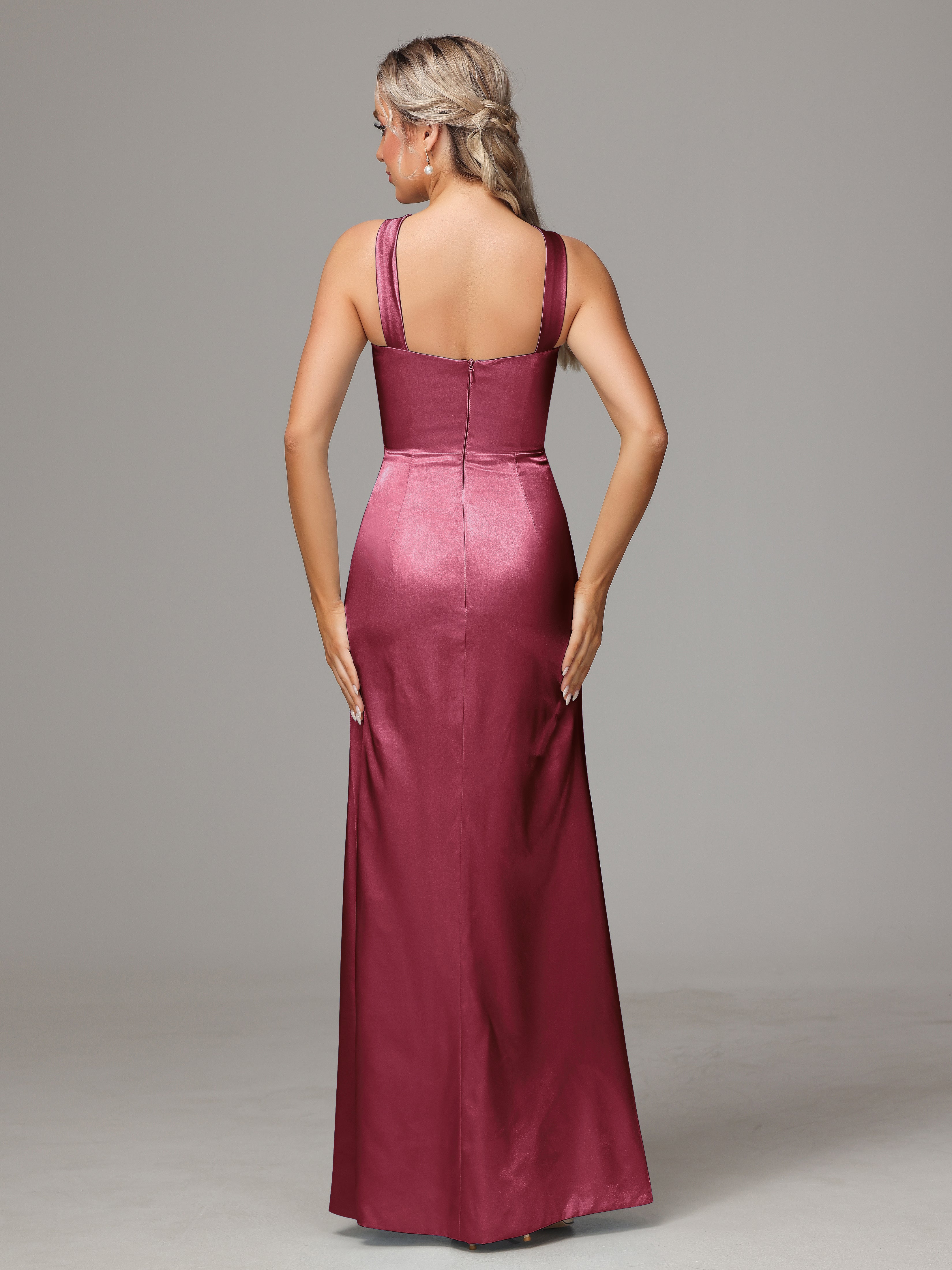 Halter Sleeveless Soft Satin Wedding Guest Dress