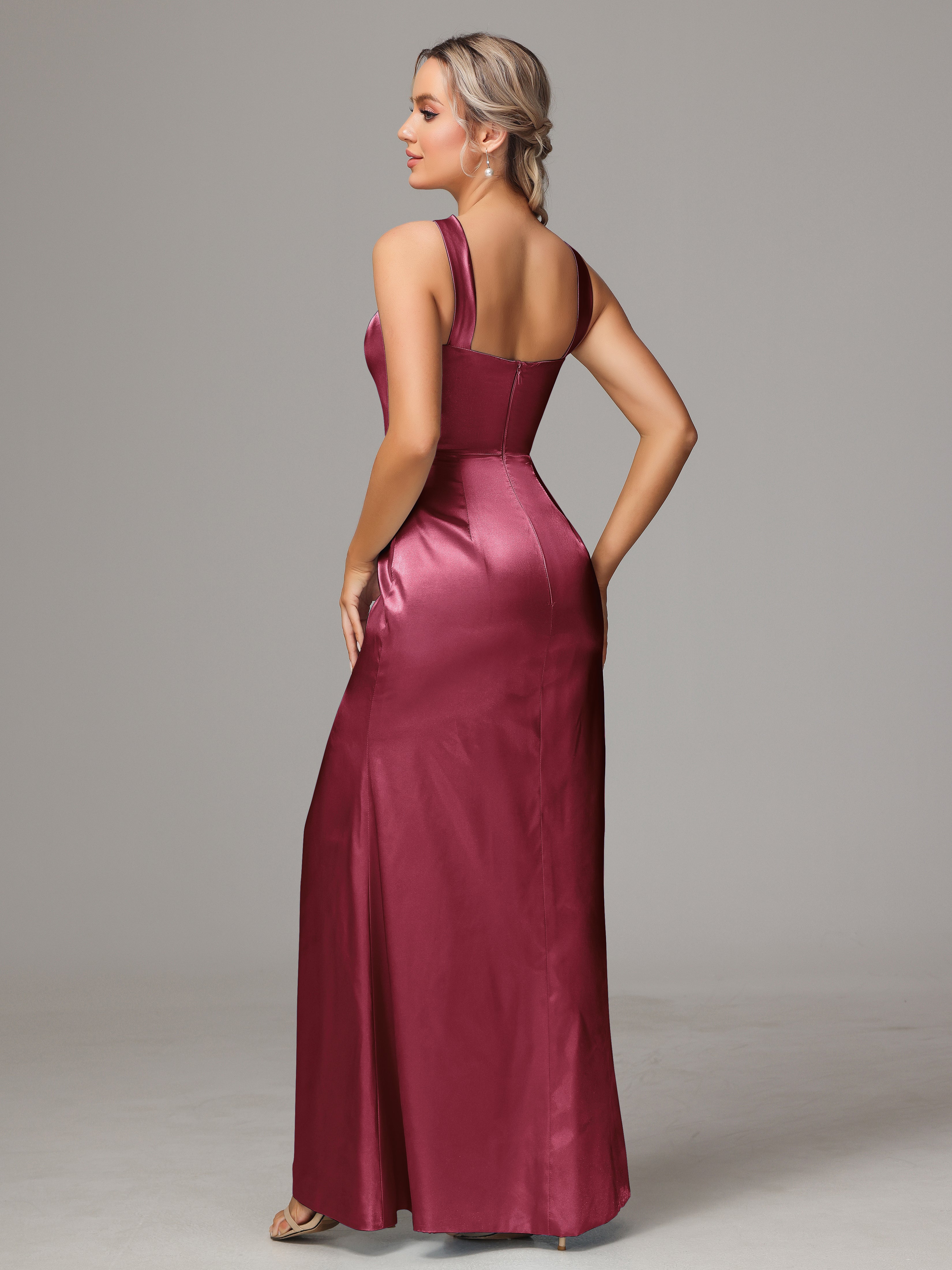 Halter Sleeveless Soft Satin Wedding Guest Dress