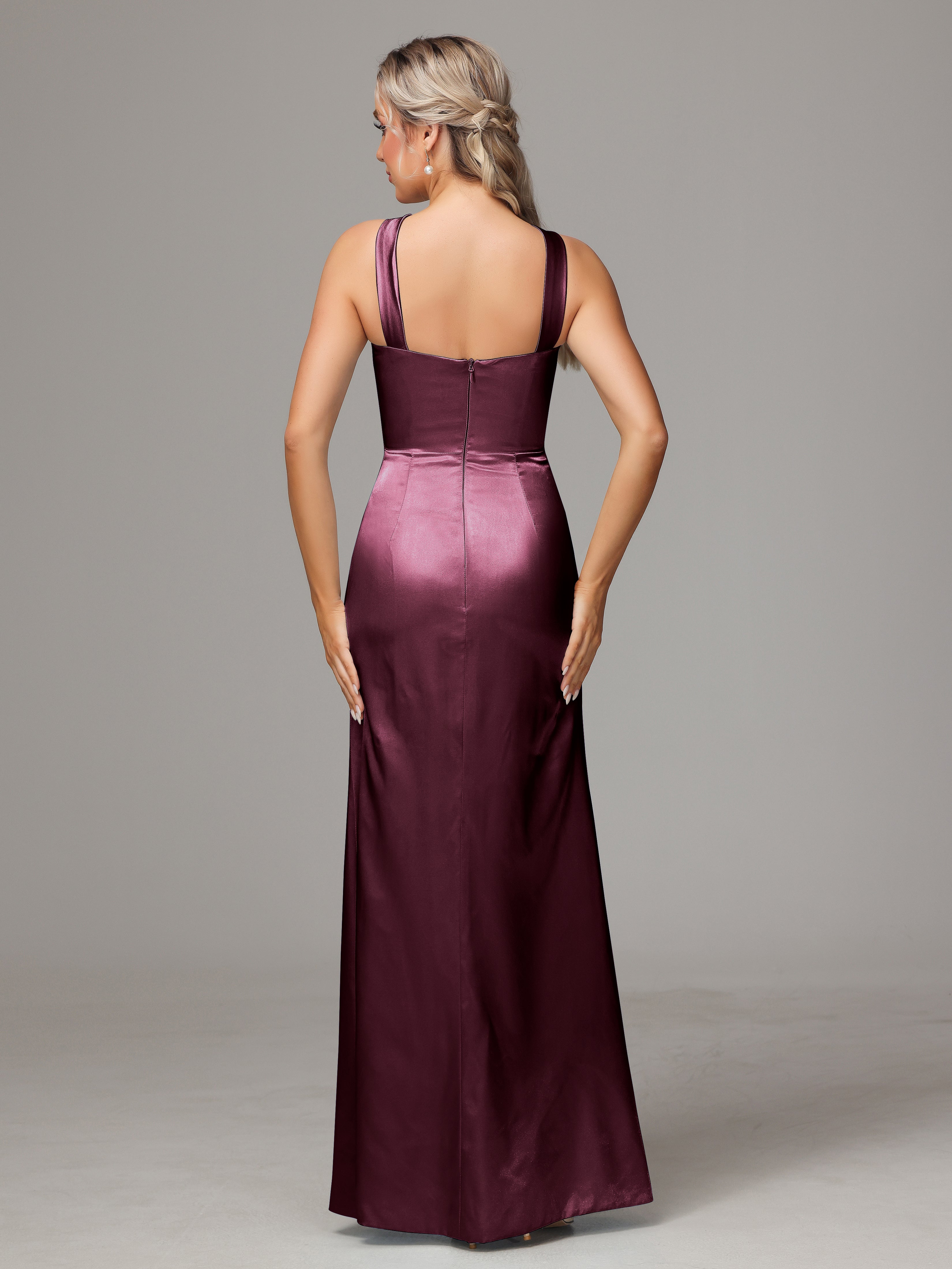 Halter Sleeveless Soft Satin Wedding Guest Dress