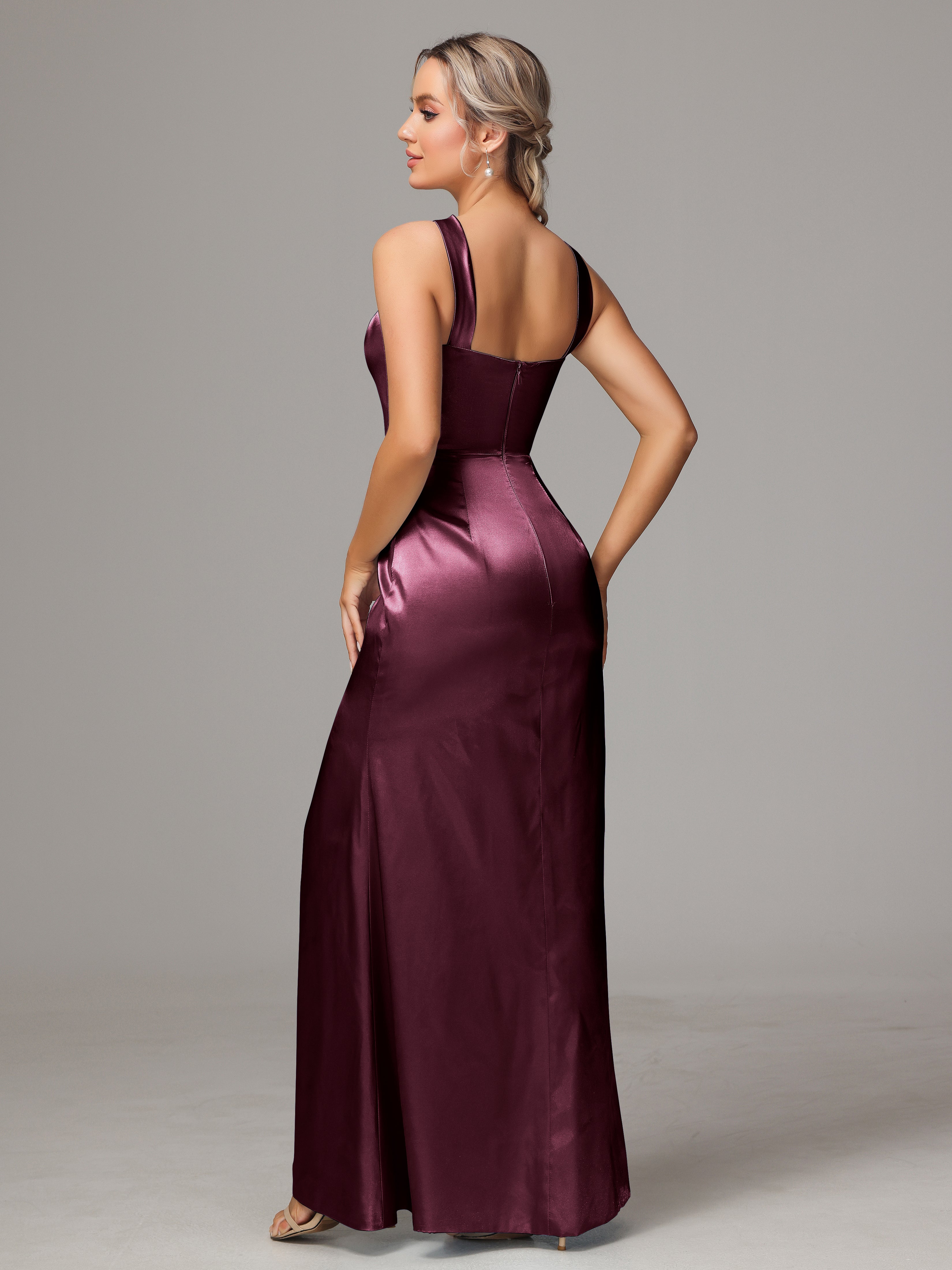 Halter Sleeveless Soft Satin Wedding Guest Dress