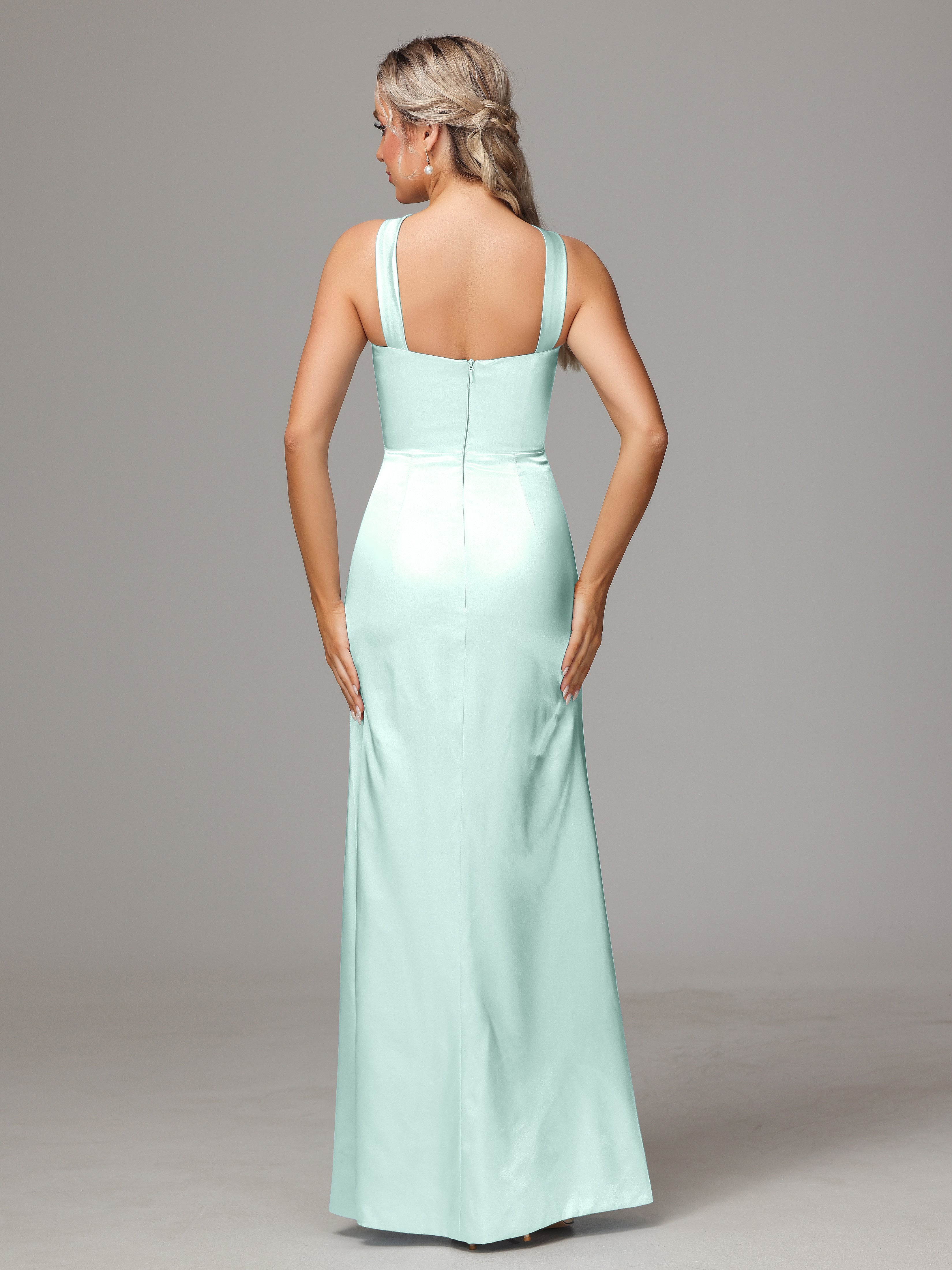 Halter Sleeveless Soft Satin Wedding Guest Dress