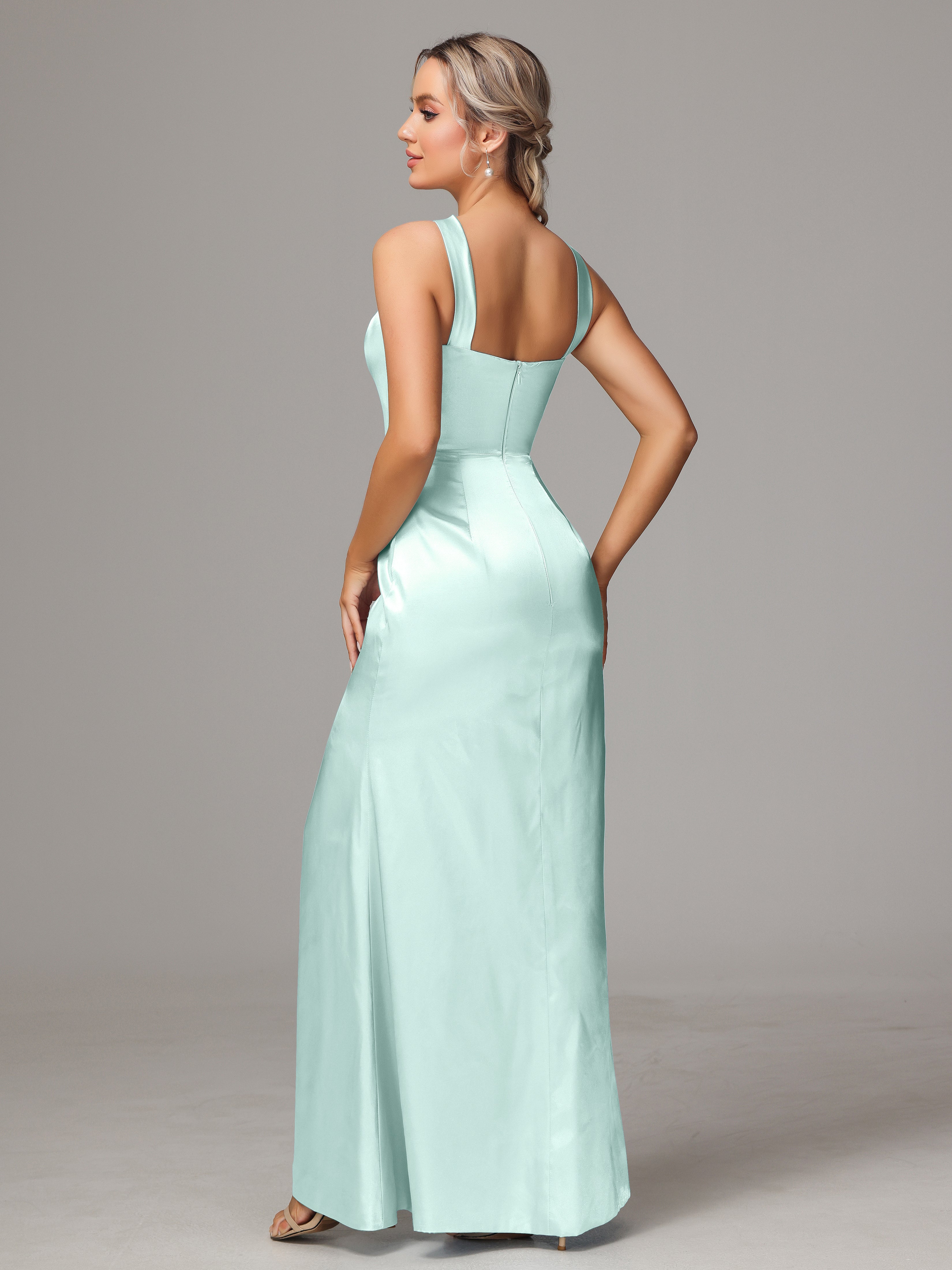 Halter Sleeveless Soft Satin Bridesmaid Dress