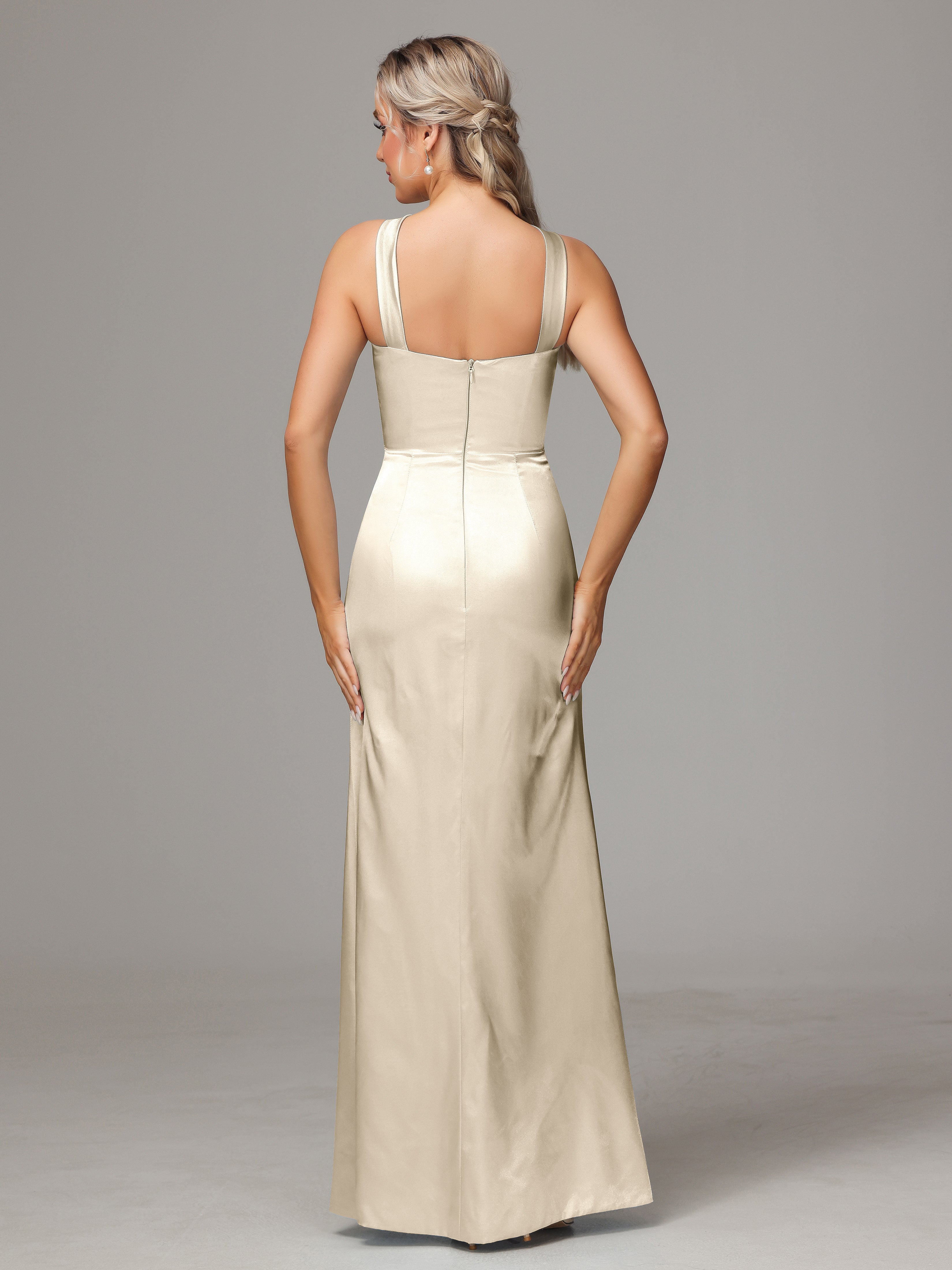 Halter Sleeveless Soft Satin Bridesmaid Dress