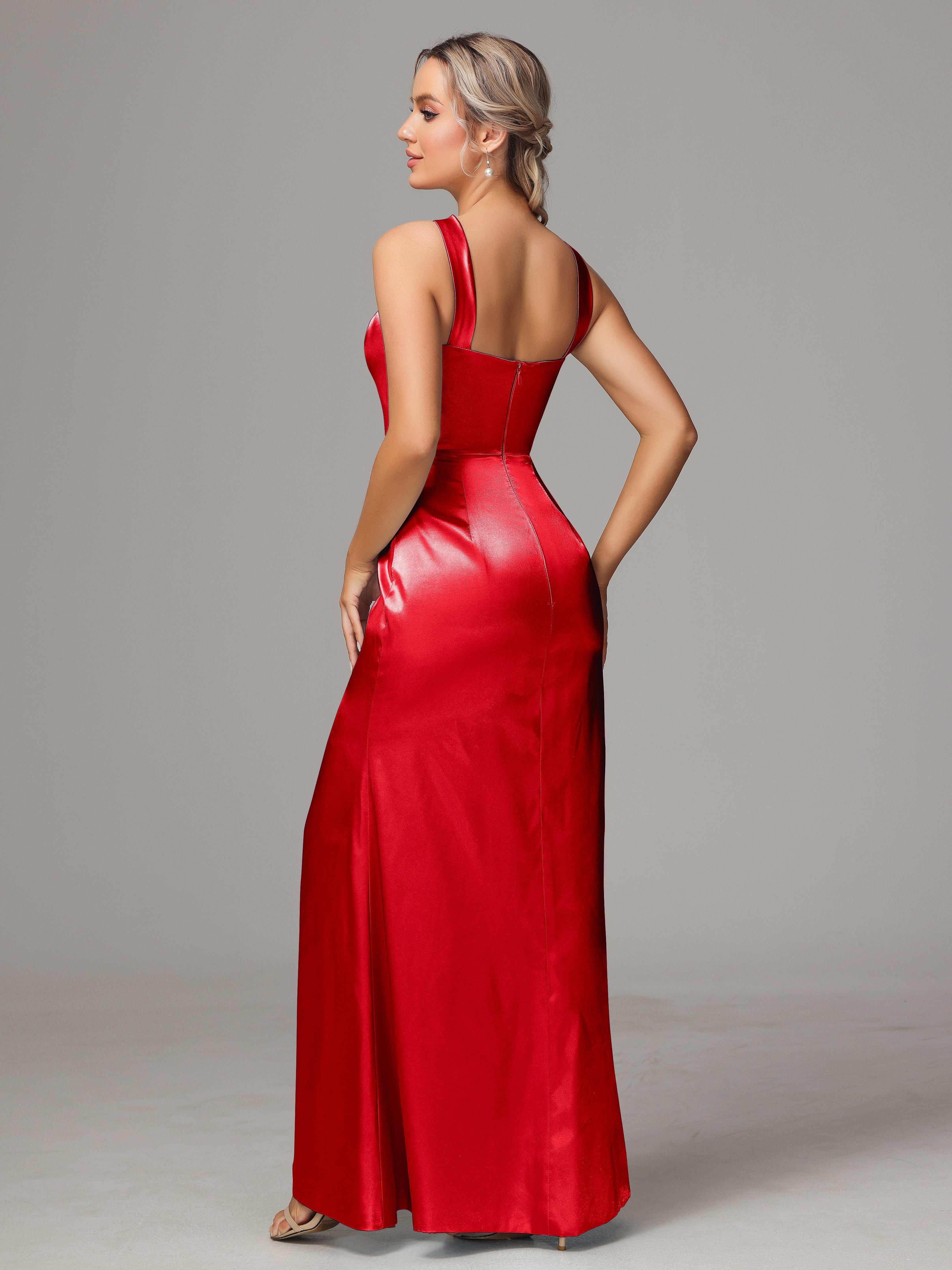 Halter Sleeveless Soft Satin Wedding Guest Dress