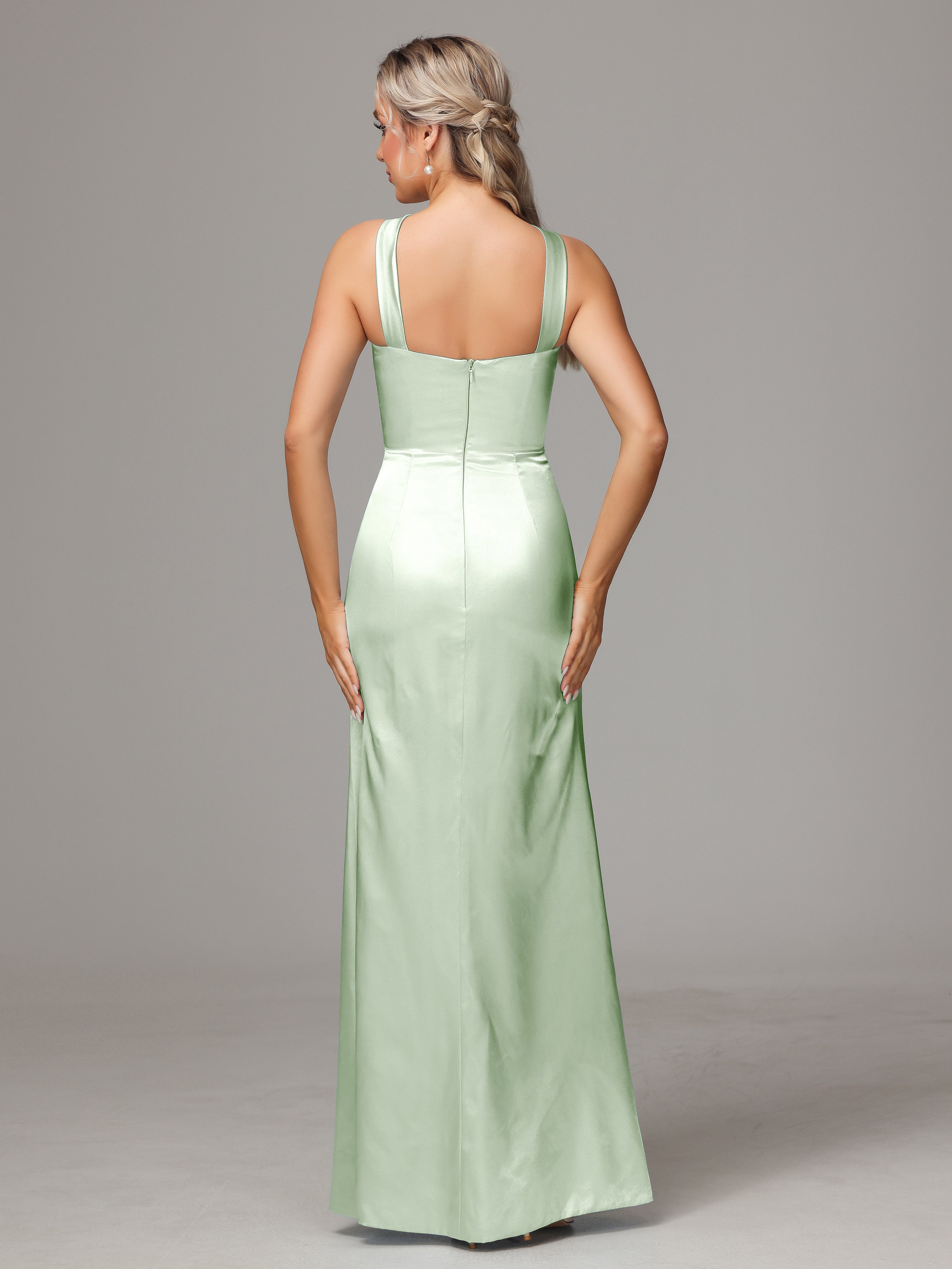 Halter Sleeveless Soft Satin Bridesmaid Dress