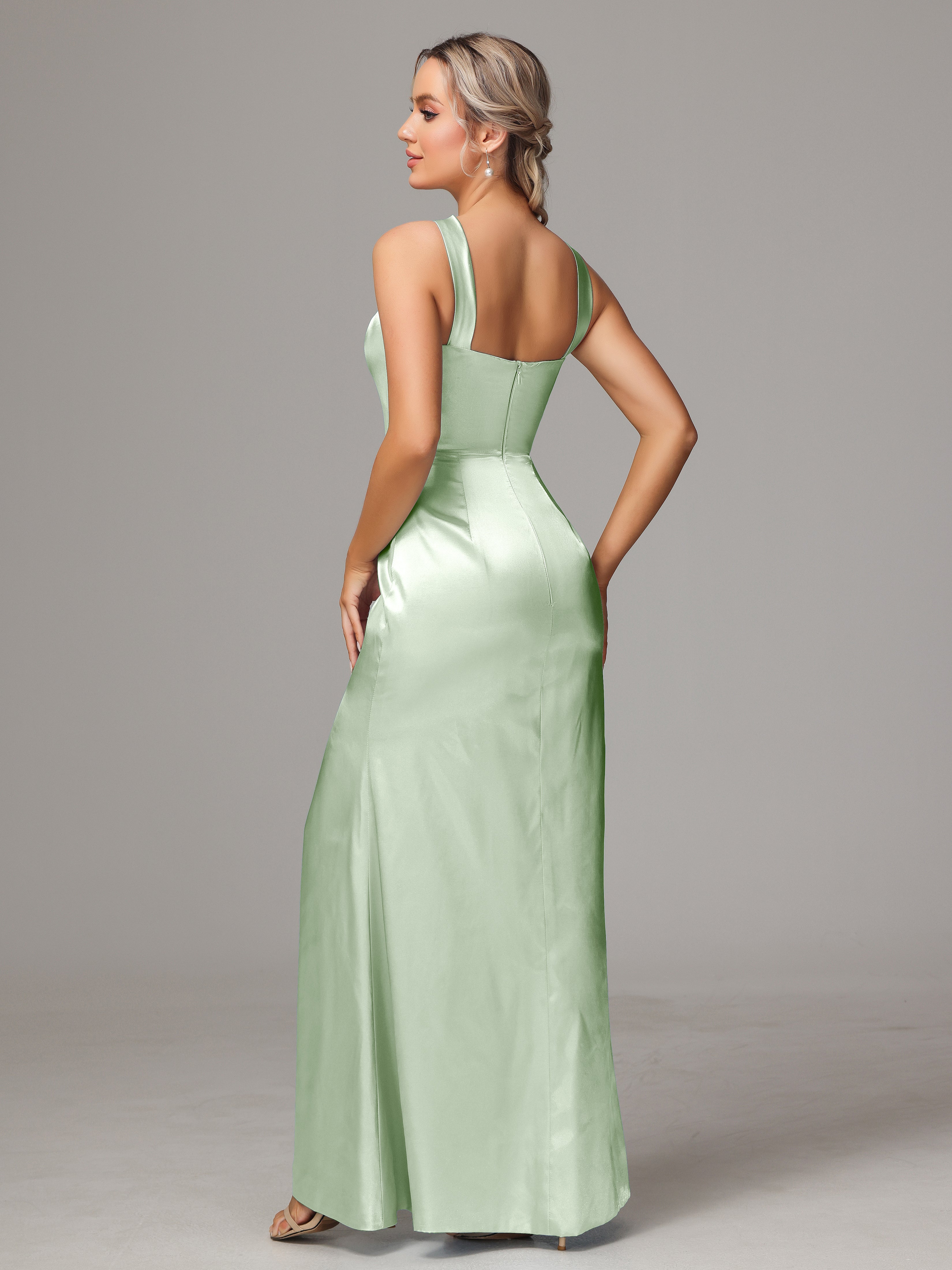 Halter Sleeveless Soft Satin Wedding Guest Dress