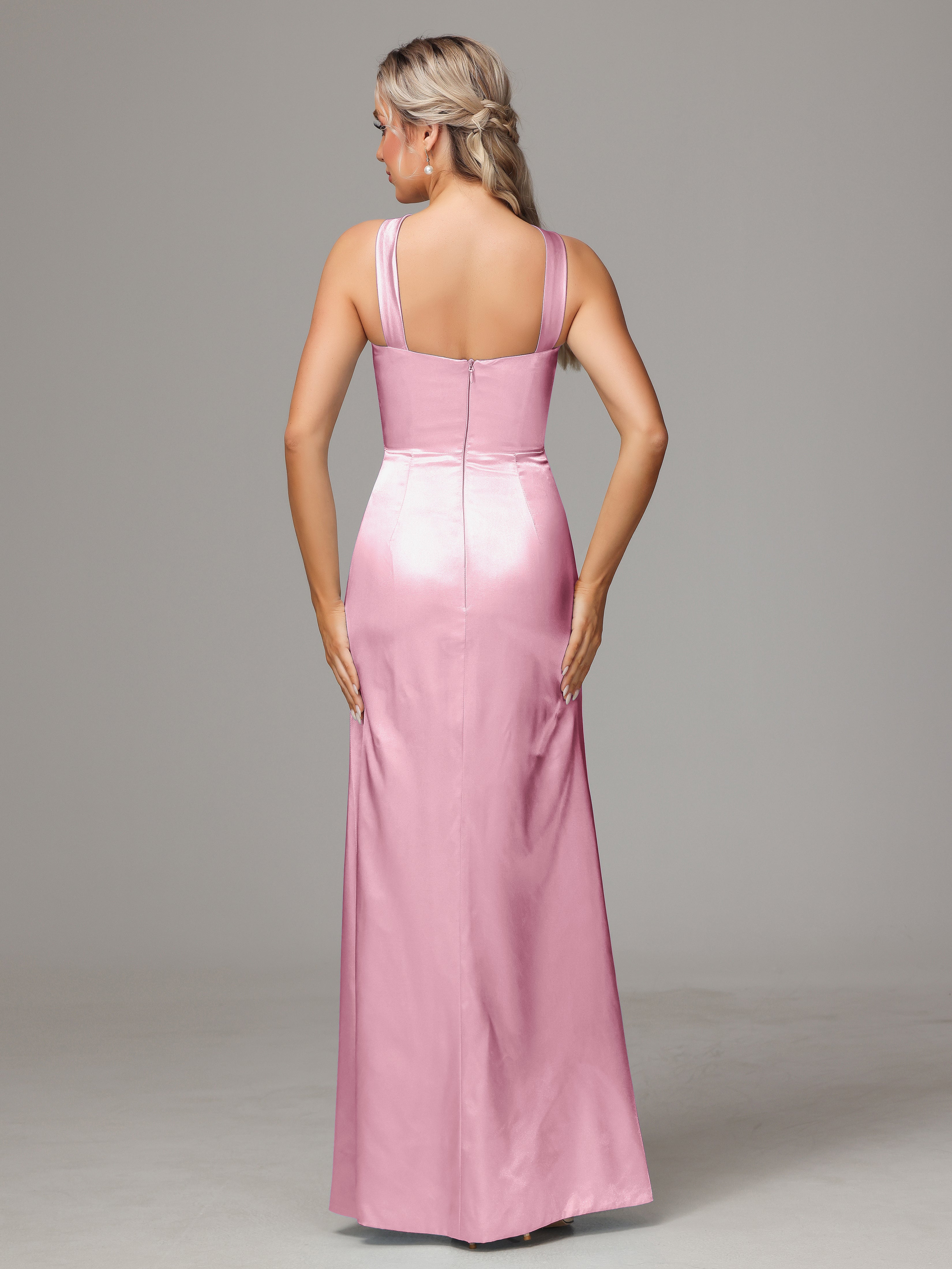 Halter Sleeveless Soft Satin Bridesmaid Dress