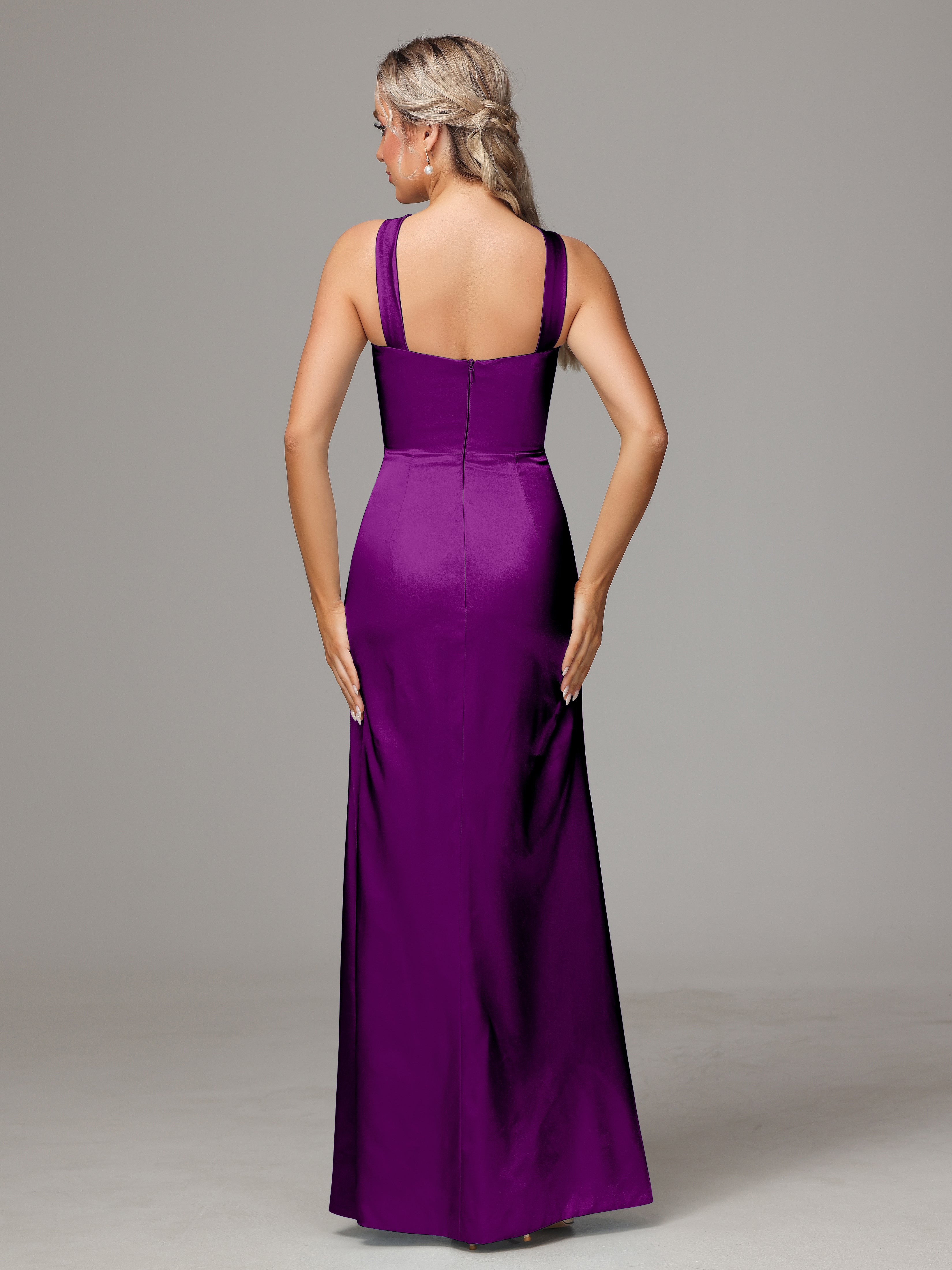 Halter Sleeveless Soft Satin Bridesmaid Dress