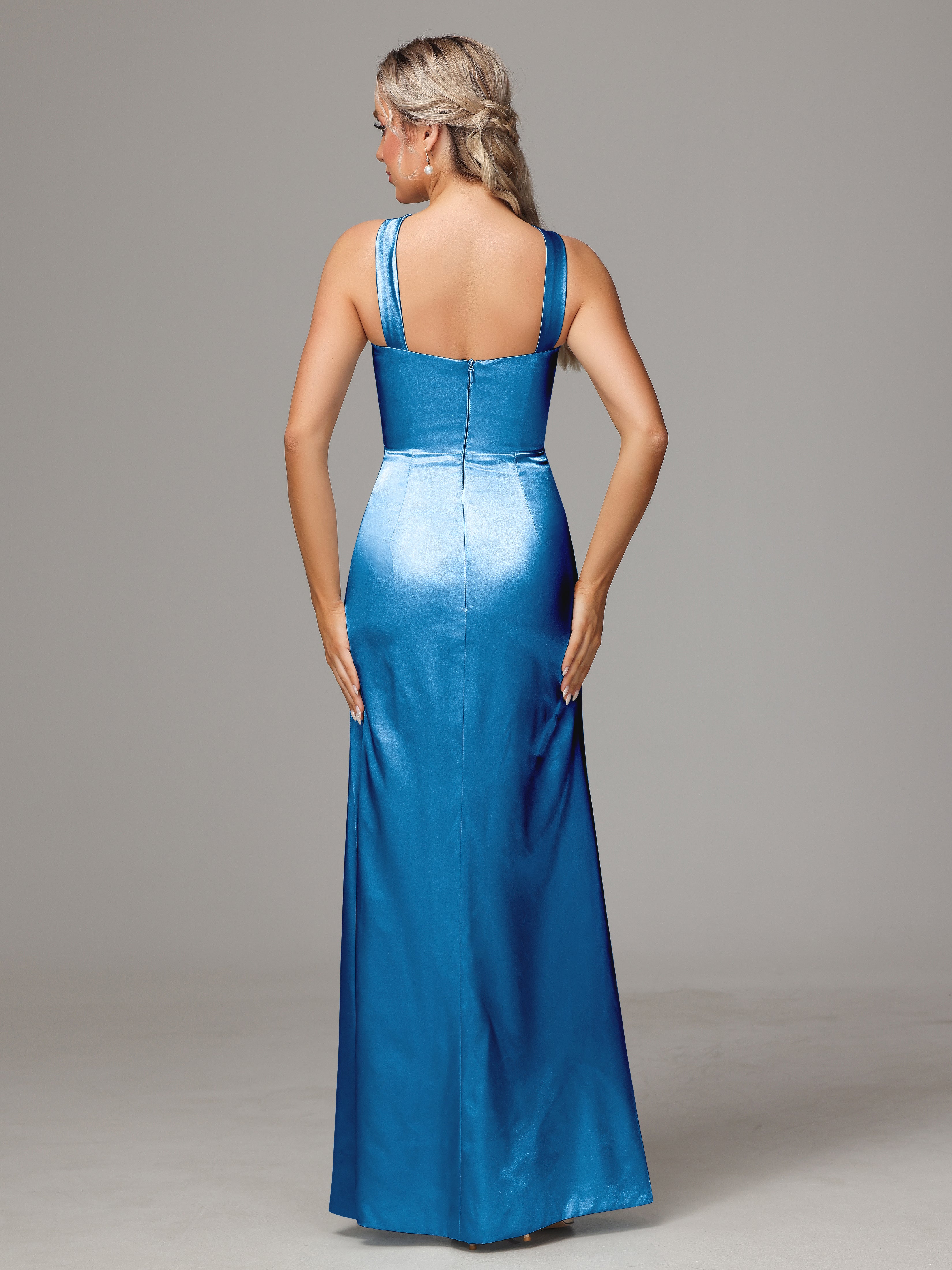 Halter Sleeveless Soft Satin Wedding Guest Dress