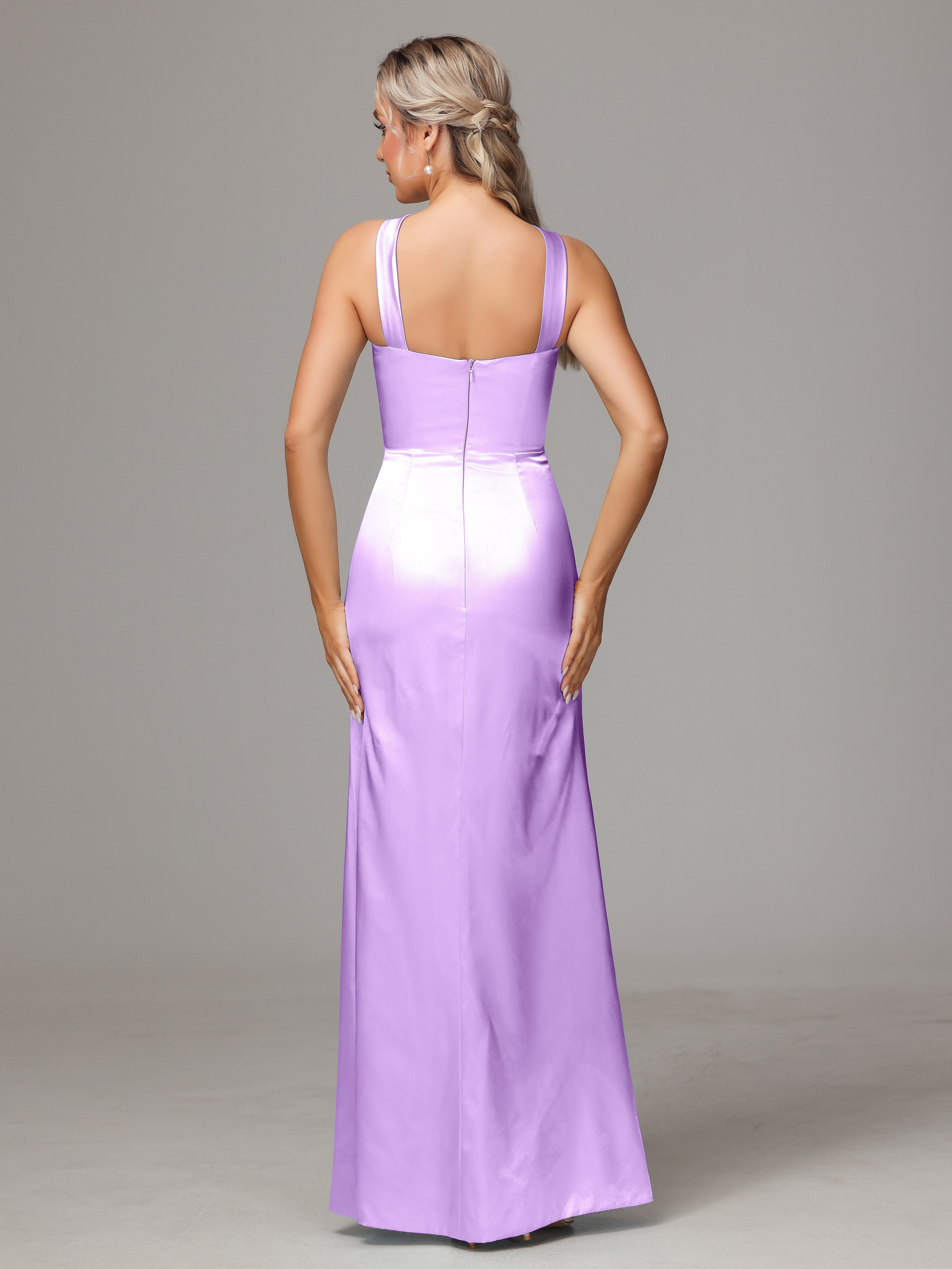 Halter Sleeveless Soft Satin Wedding Guest Dress