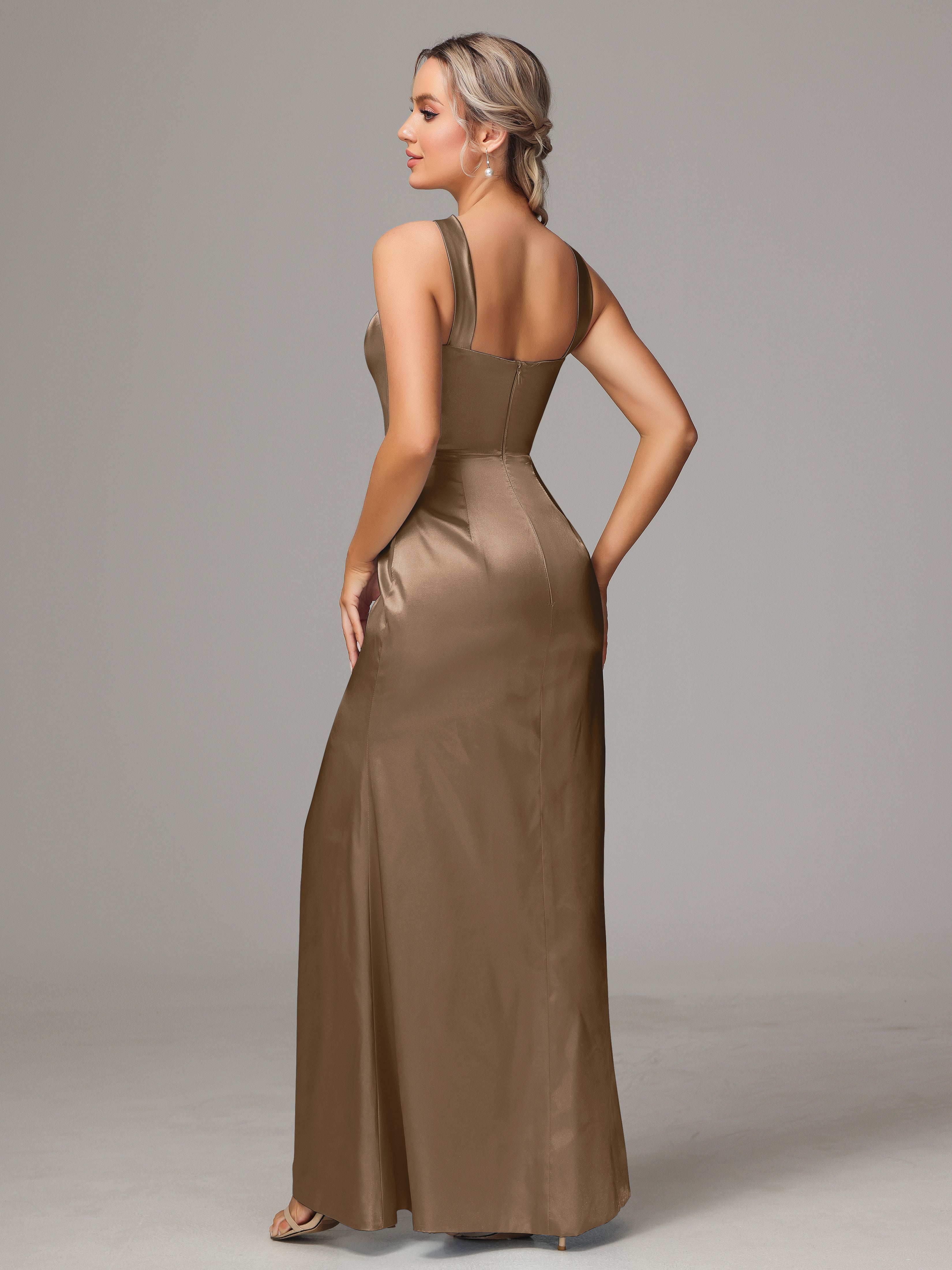 Halter Sleeveless Soft Satin Wedding Guest Dress