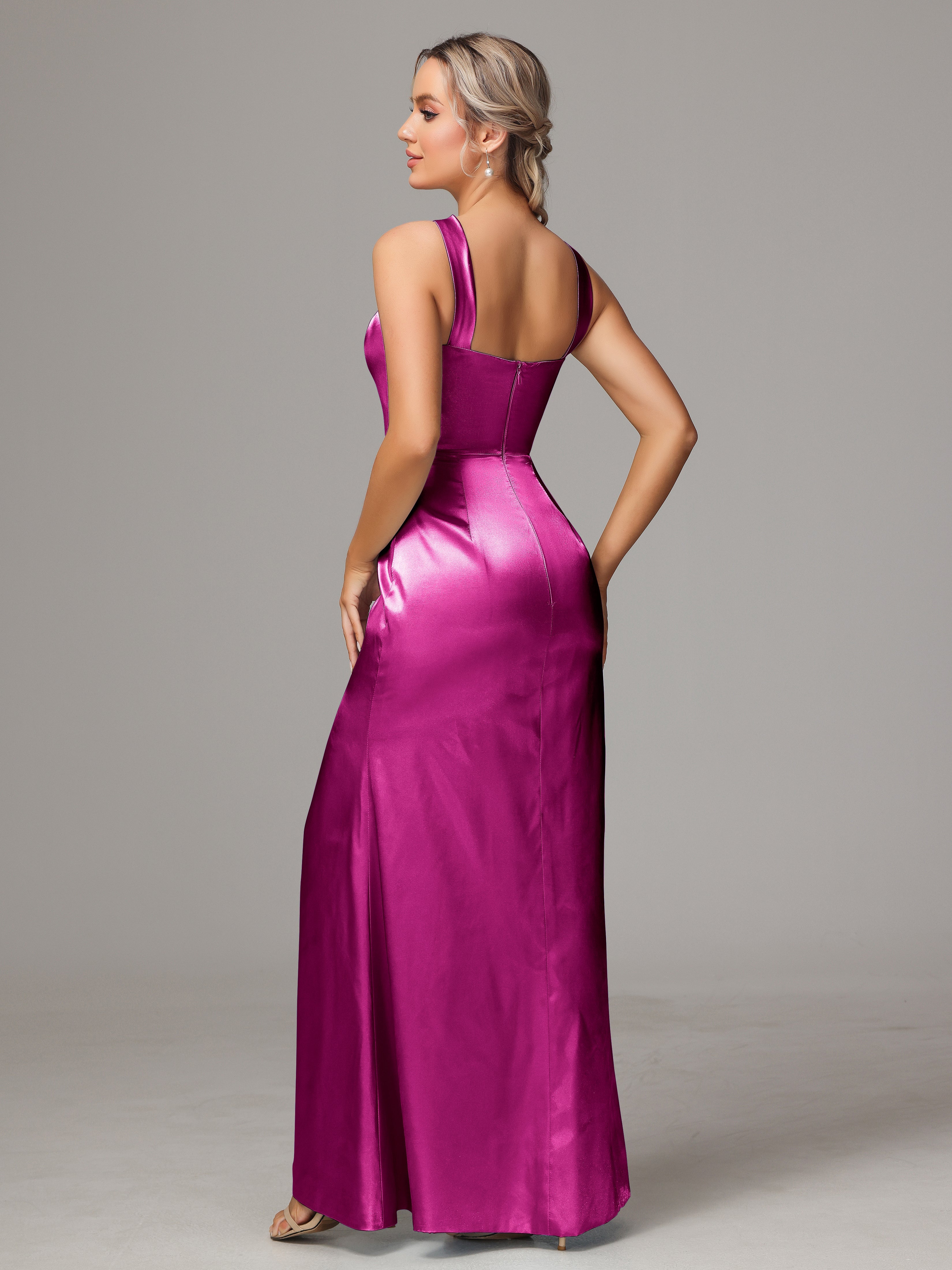 Halter Sleeveless Soft Satin Wedding Guest Dress