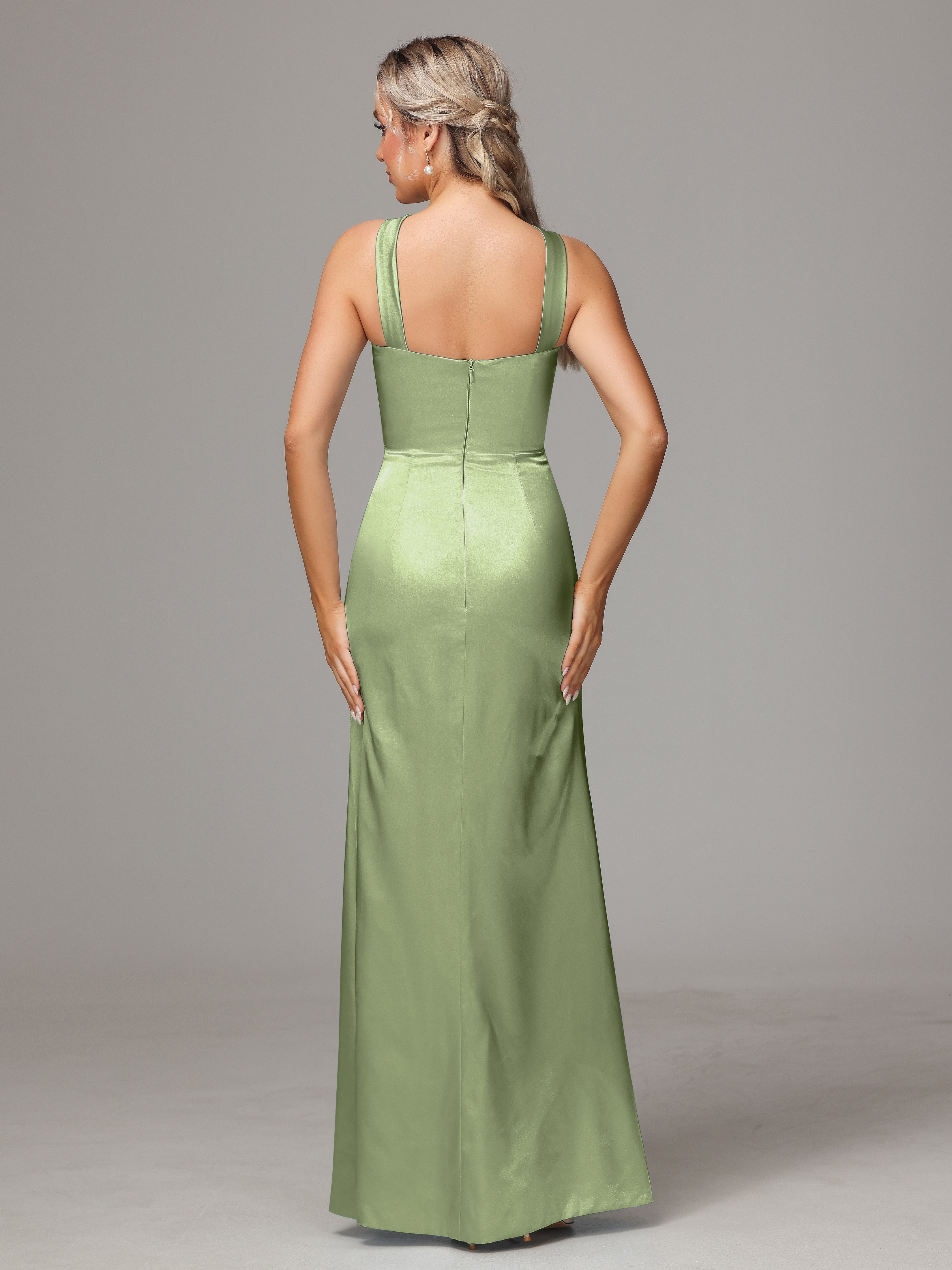 Halter Sleeveless Soft Satin Wedding Guest Dress