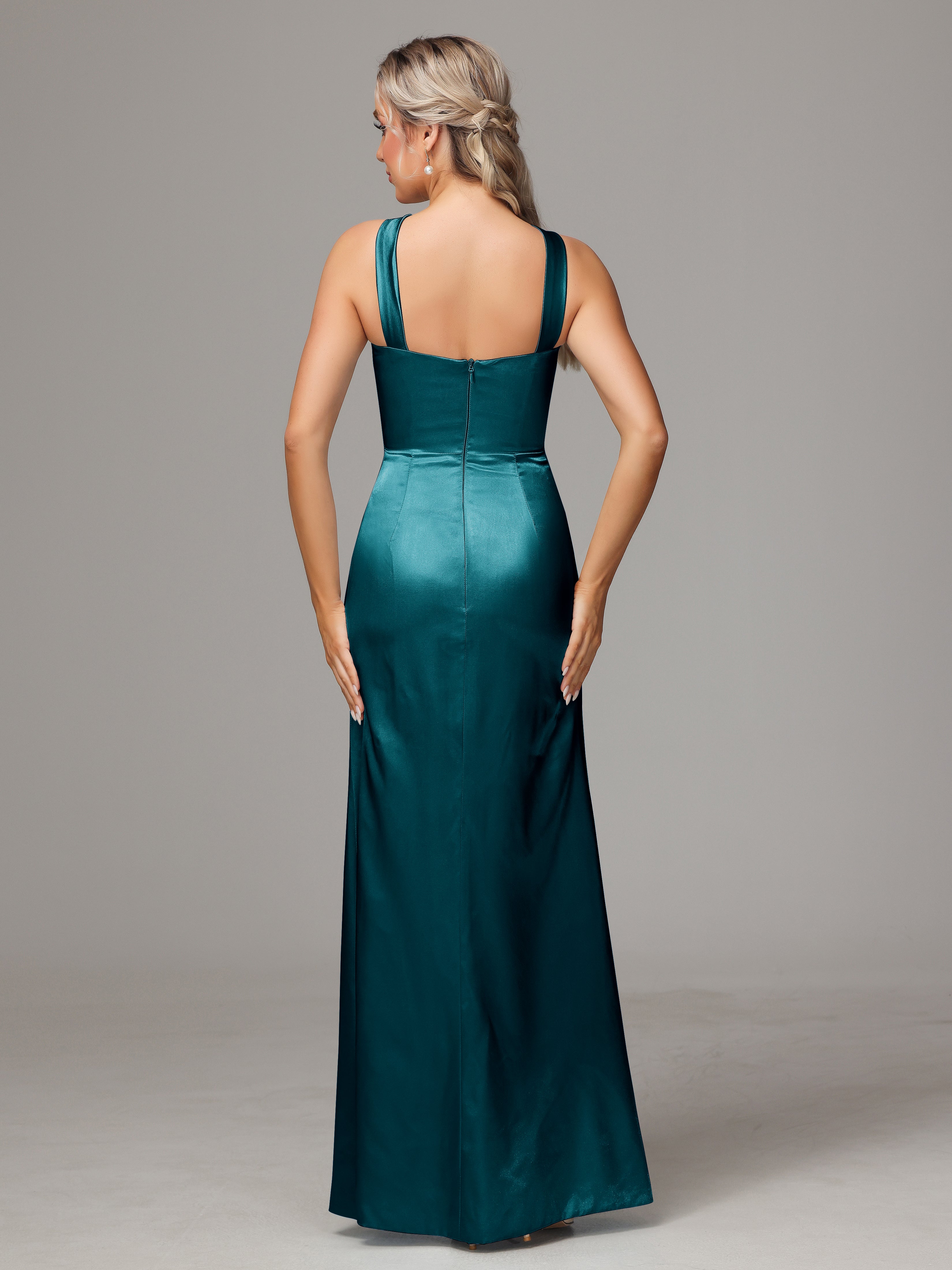 Halter Sleeveless Soft Satin Wedding Guest Dress