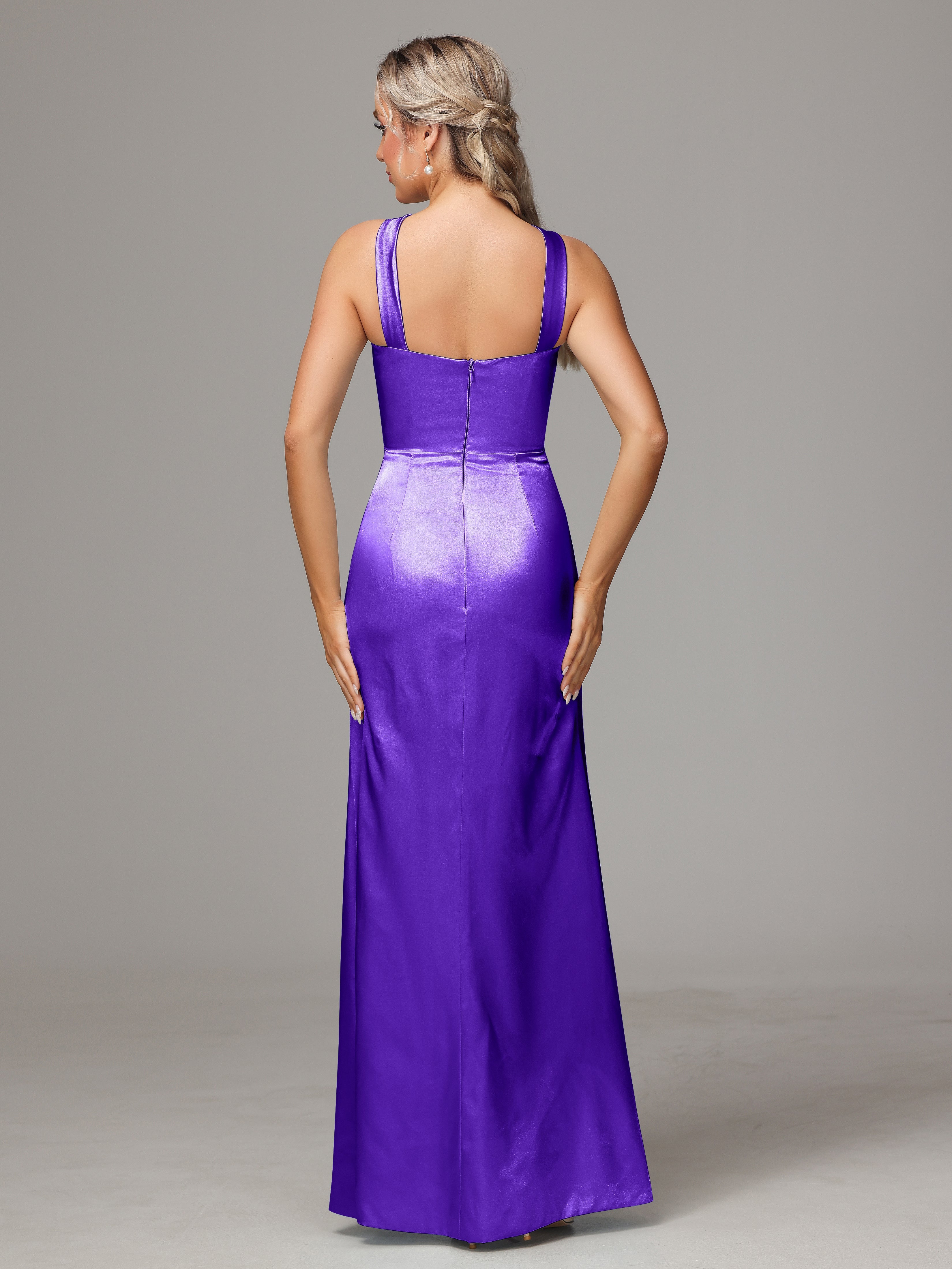 Halter Sleeveless Soft Satin Wedding Guest Dress