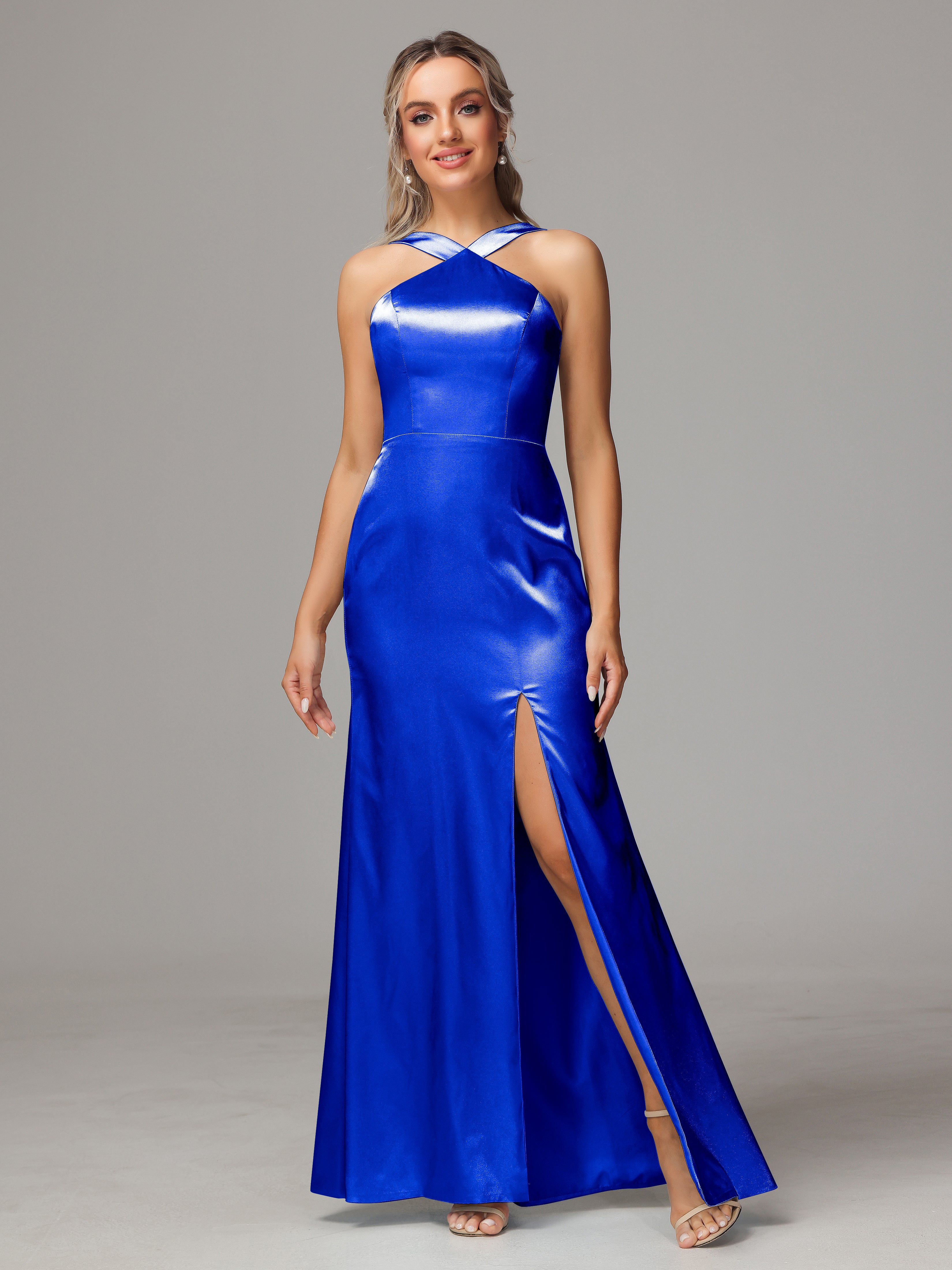 Halter Sleeveless Soft Satin Bridesmaid Dress