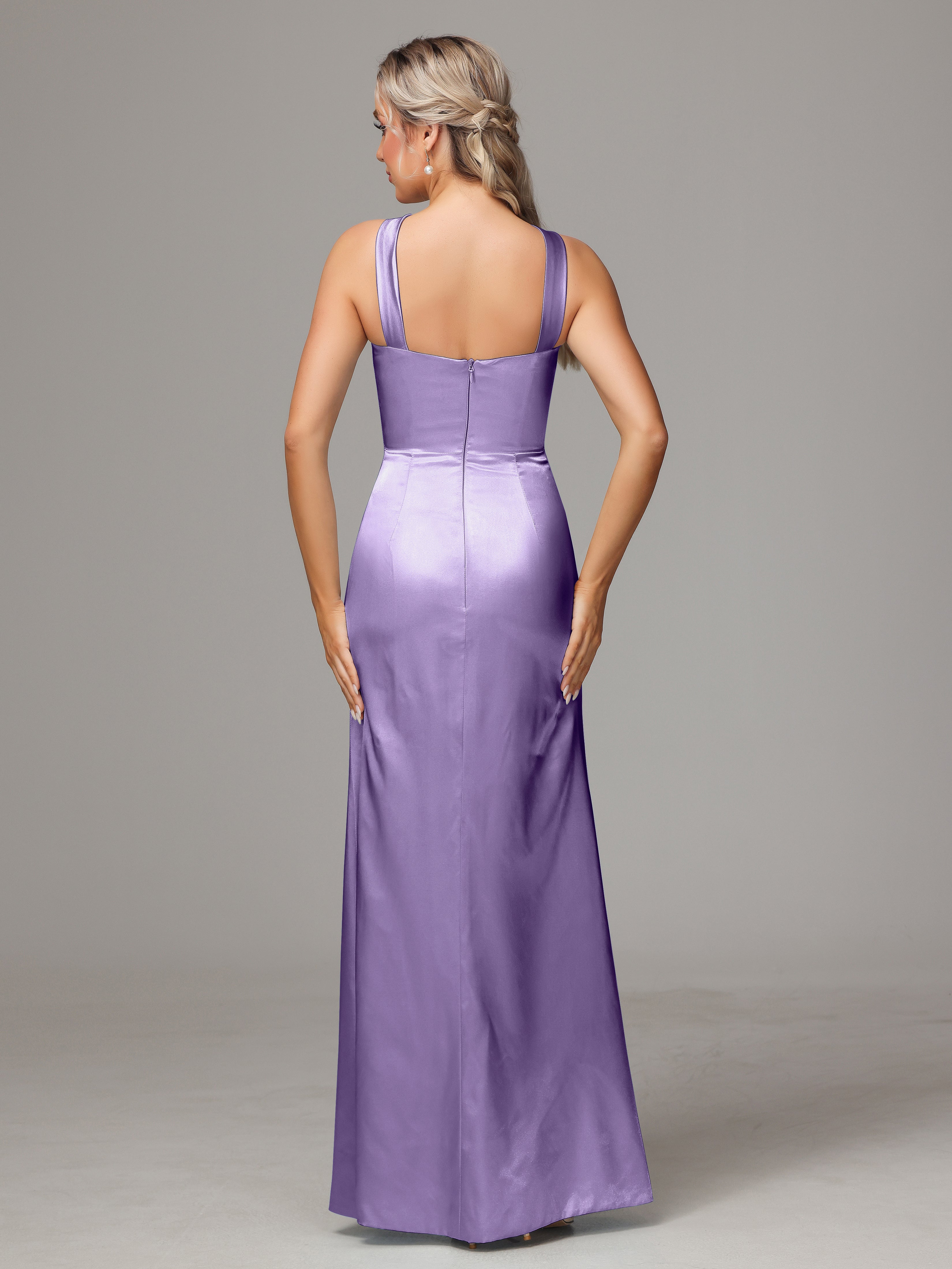 Halter Sleeveless Soft Satin Bridesmaid Dress