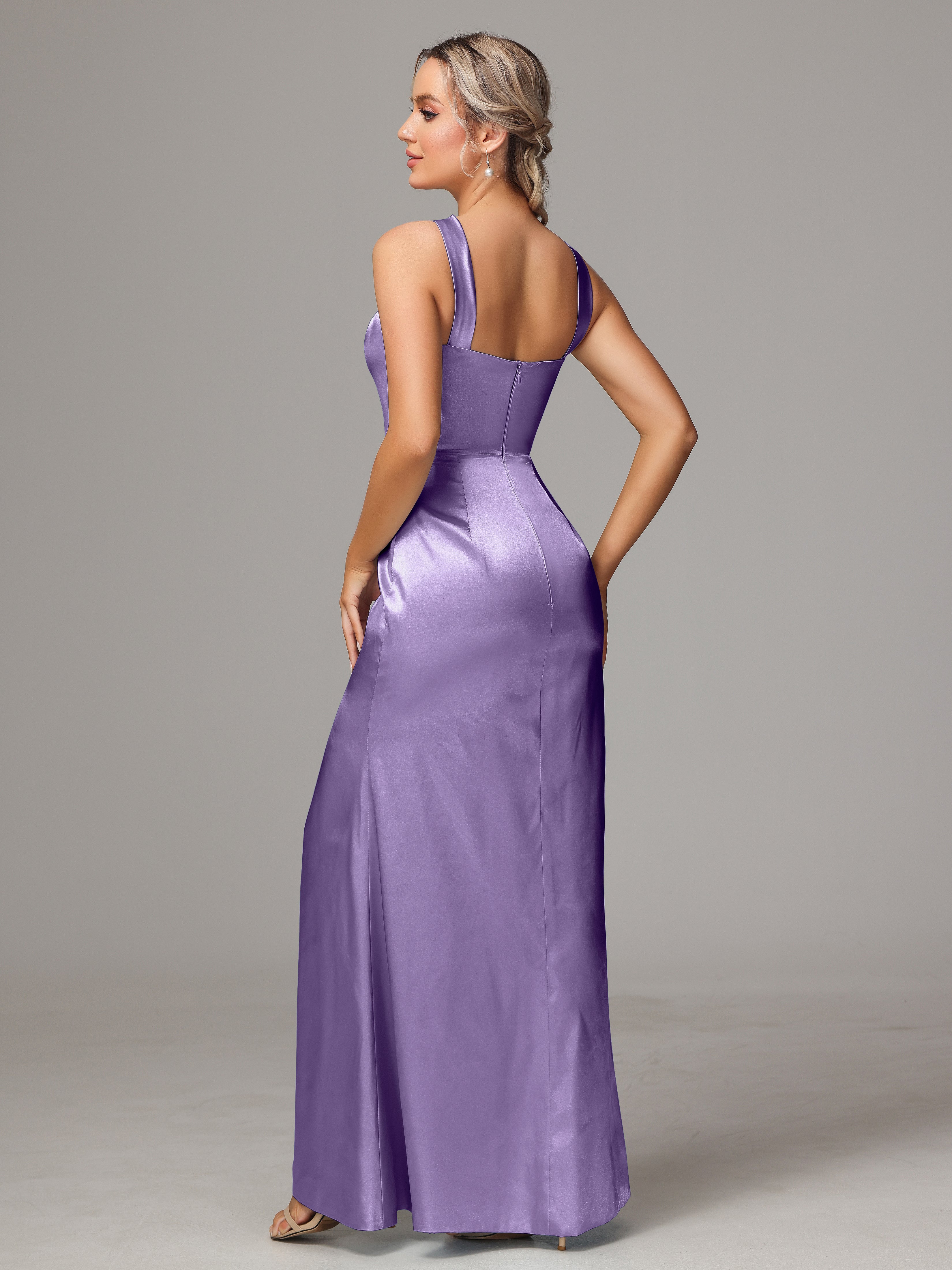 Halter Sleeveless Soft Satin Wedding Guest Dress