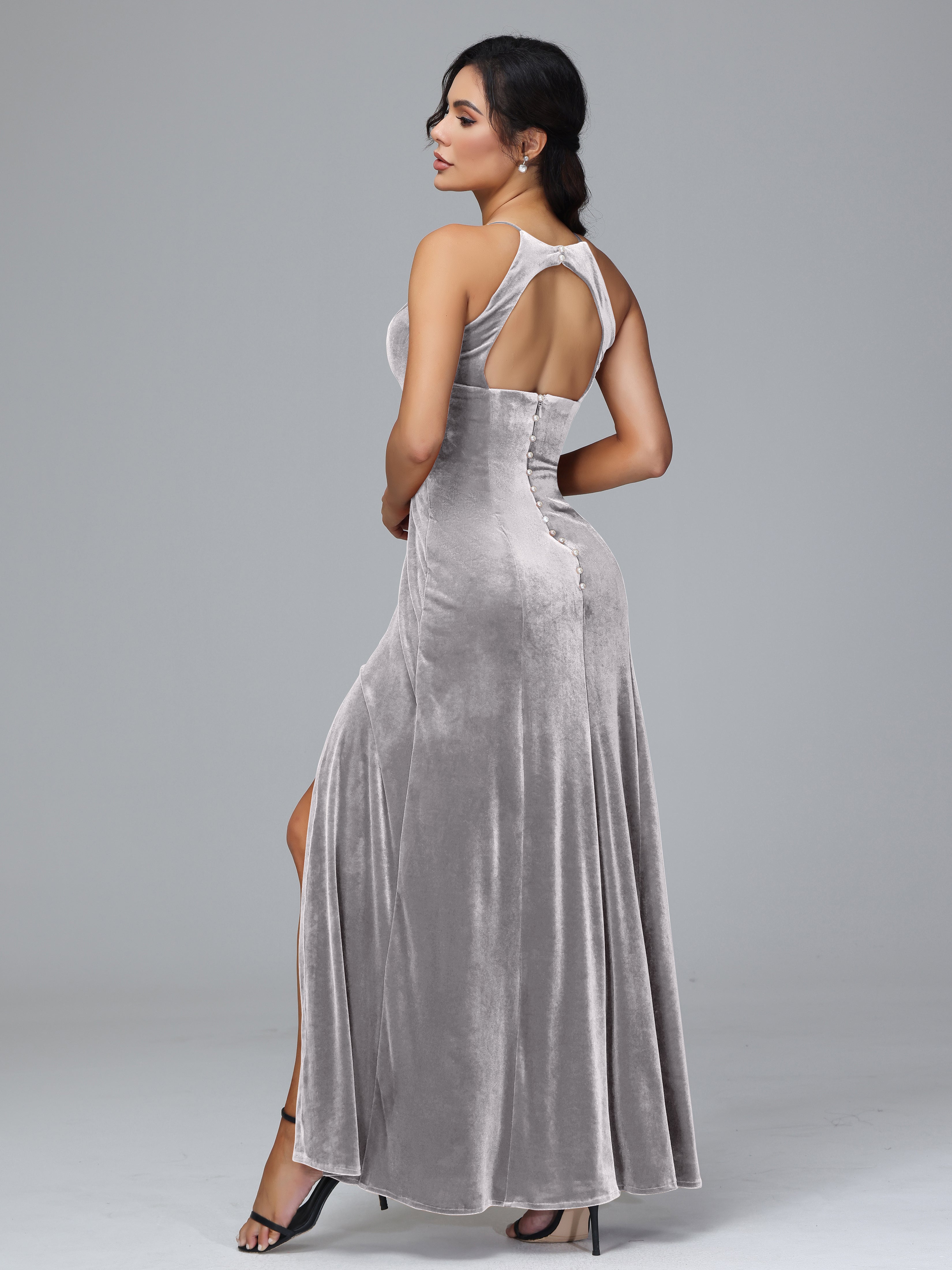 Grey velvet bridesmaid dress best sale