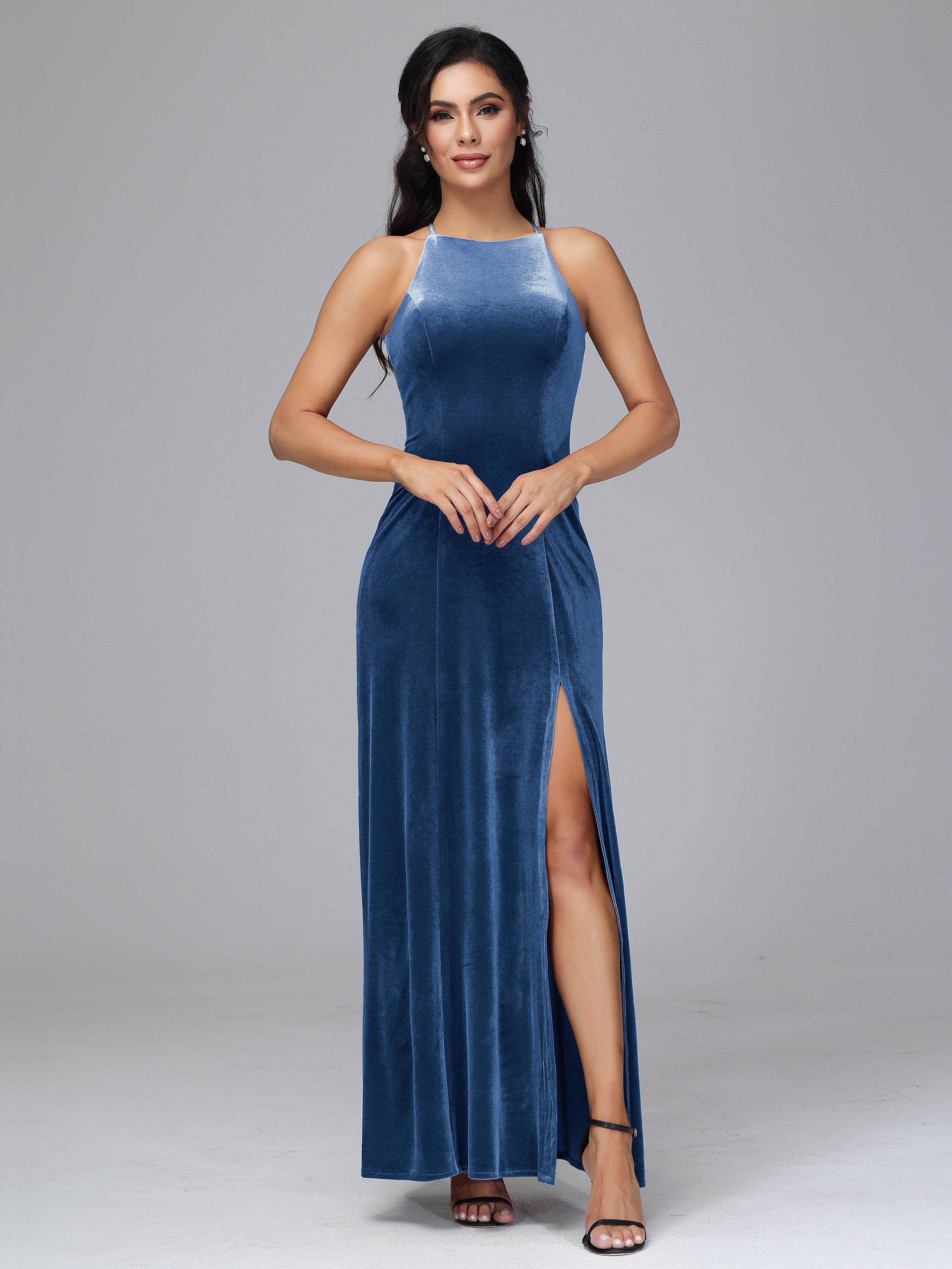 THEIA Bridesmaid Blue Halter Open Back shops Gown 10