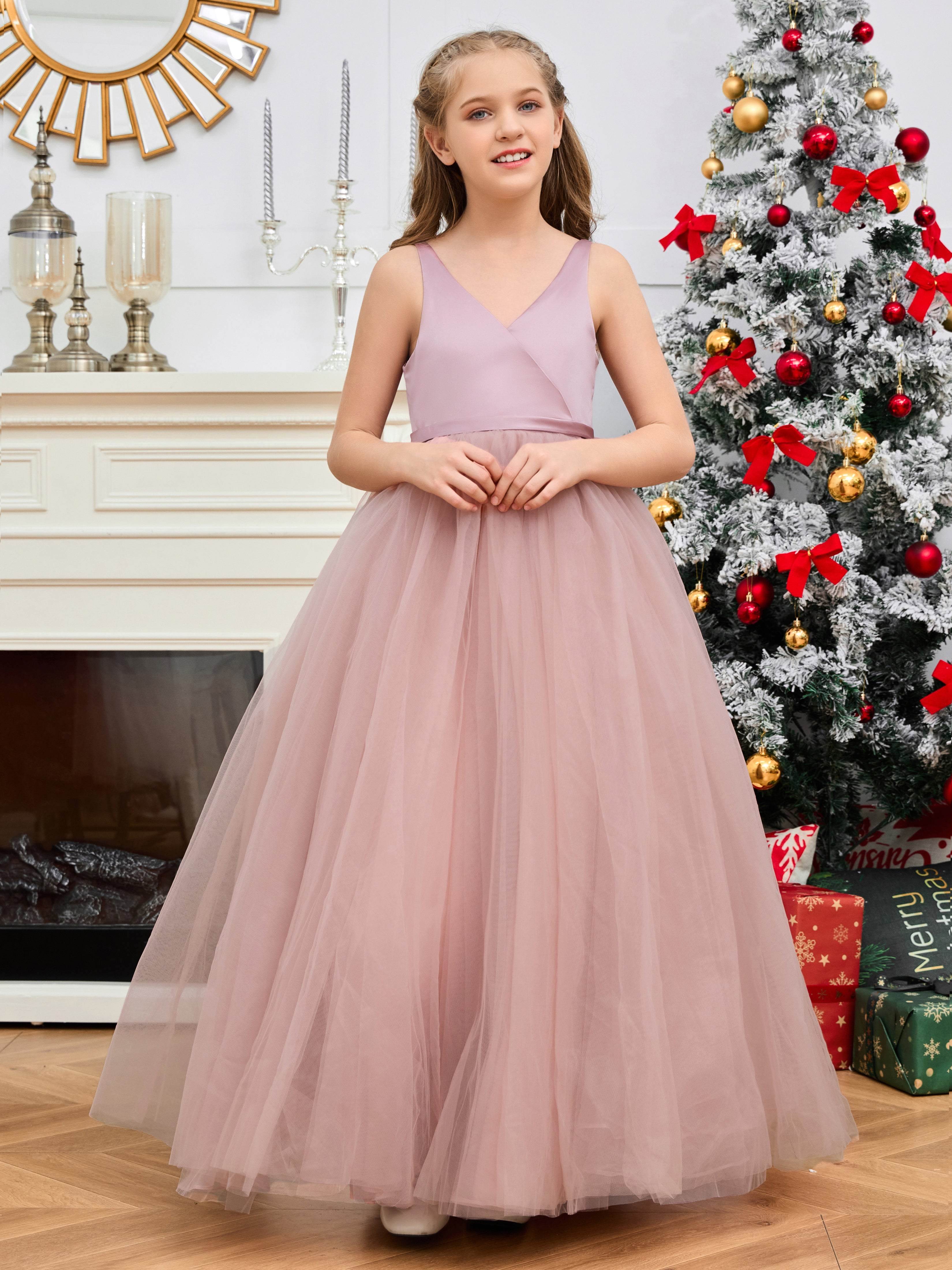 Cute Sleeveless Tulle Flower Girl Dress with Bow-Knot