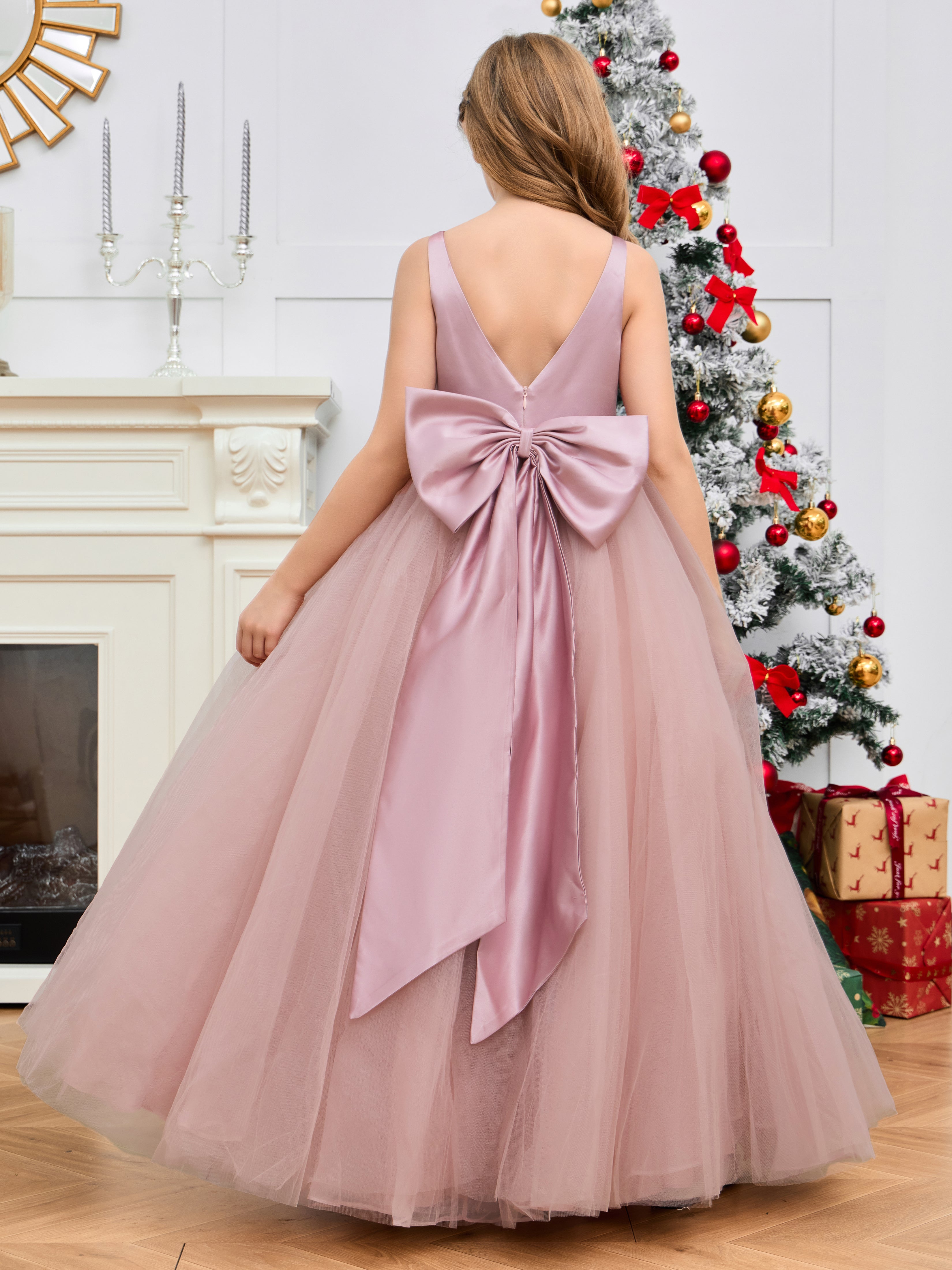 Cute Sleeveless Tulle Flower Girl Dress with Bow-Knot