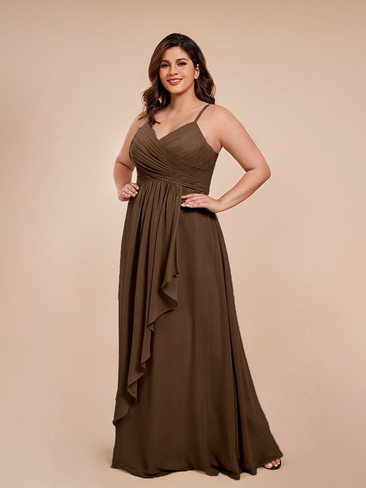 Isla Plus Size V-neck Ruched Chiffon Bridesmaid Dresses with Slit