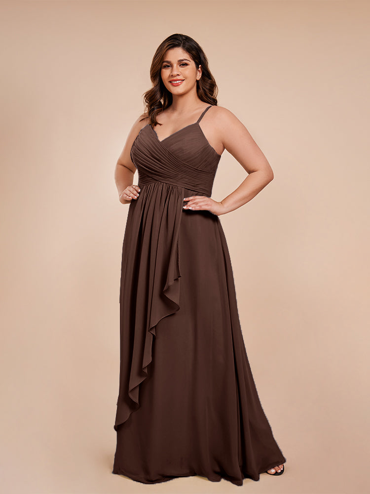 Isla Plus Size V-neck Ruched Chiffon Bridesmaid Dresses with Slit