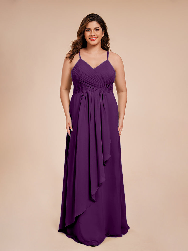 Isla Plus Size V-neck Ruched Chiffon Bridesmaid Dresses with Slit