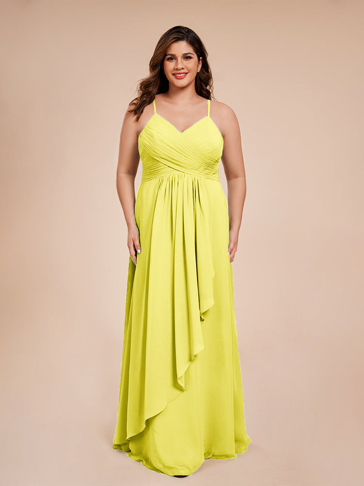 Isla Plus Size V-neck Ruched Chiffon Bridesmaid Dresses with Slit