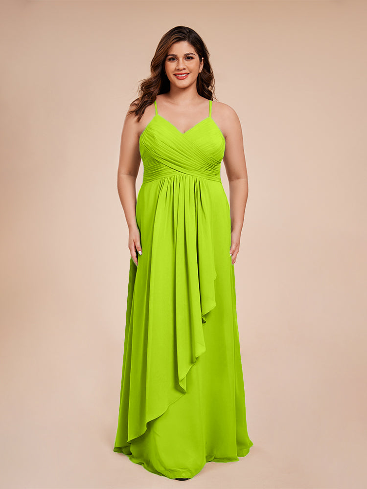 Isla Plus Size V-neck Ruched Chiffon Bridesmaid Dresses with Slit