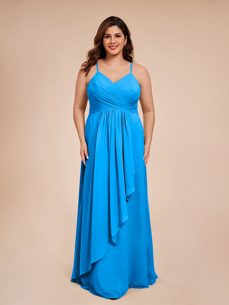 Isla Plus Size V-neck Ruched Chiffon Bridesmaid Dresses with Slit