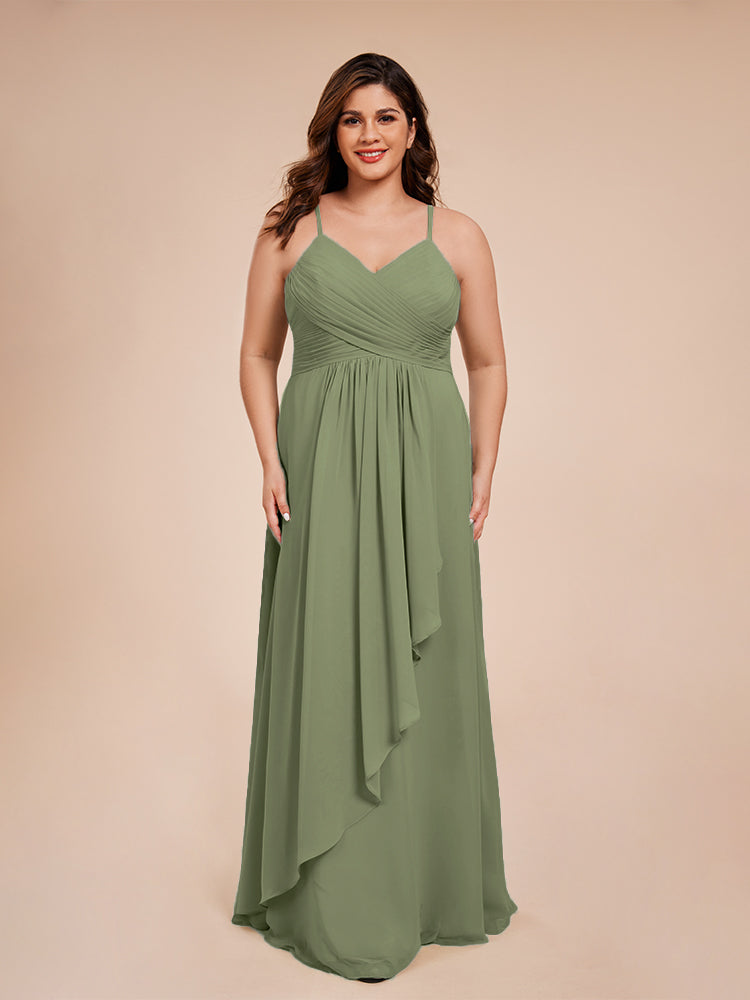 Isla Plus Size V-neck Ruched Chiffon Bridesmaid Dresses with Slit