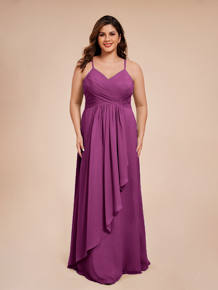 Isla Plus Size V-neck Ruched Chiffon Bridesmaid Dresses with Slit