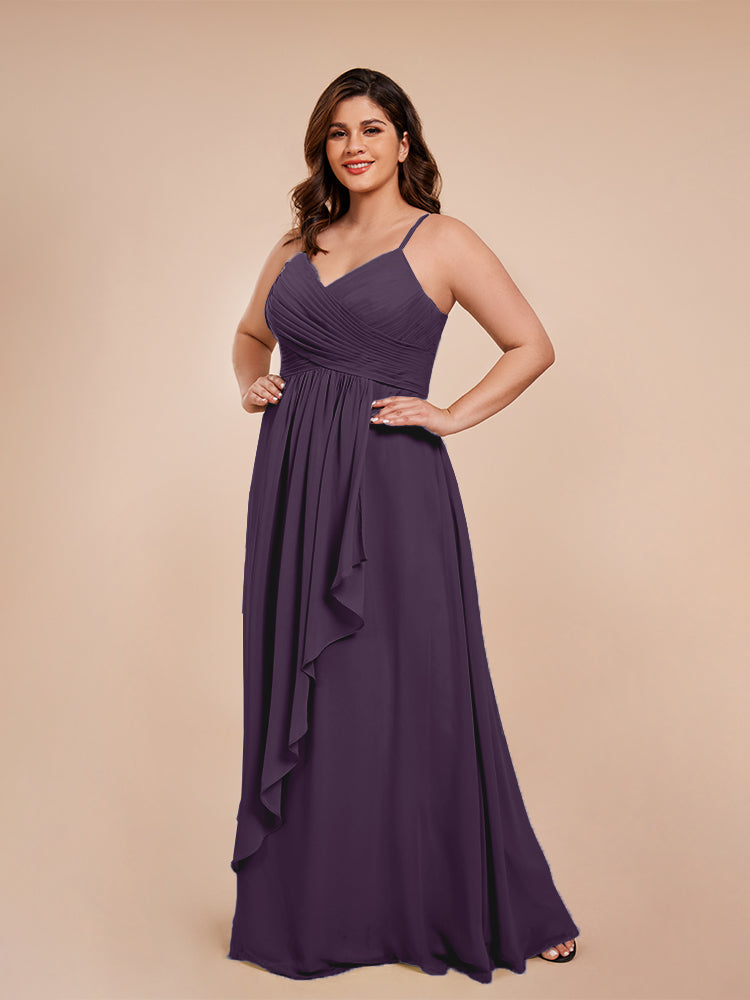 Isla Plus Size V-neck Ruched Chiffon Bridesmaid Dresses with Slit